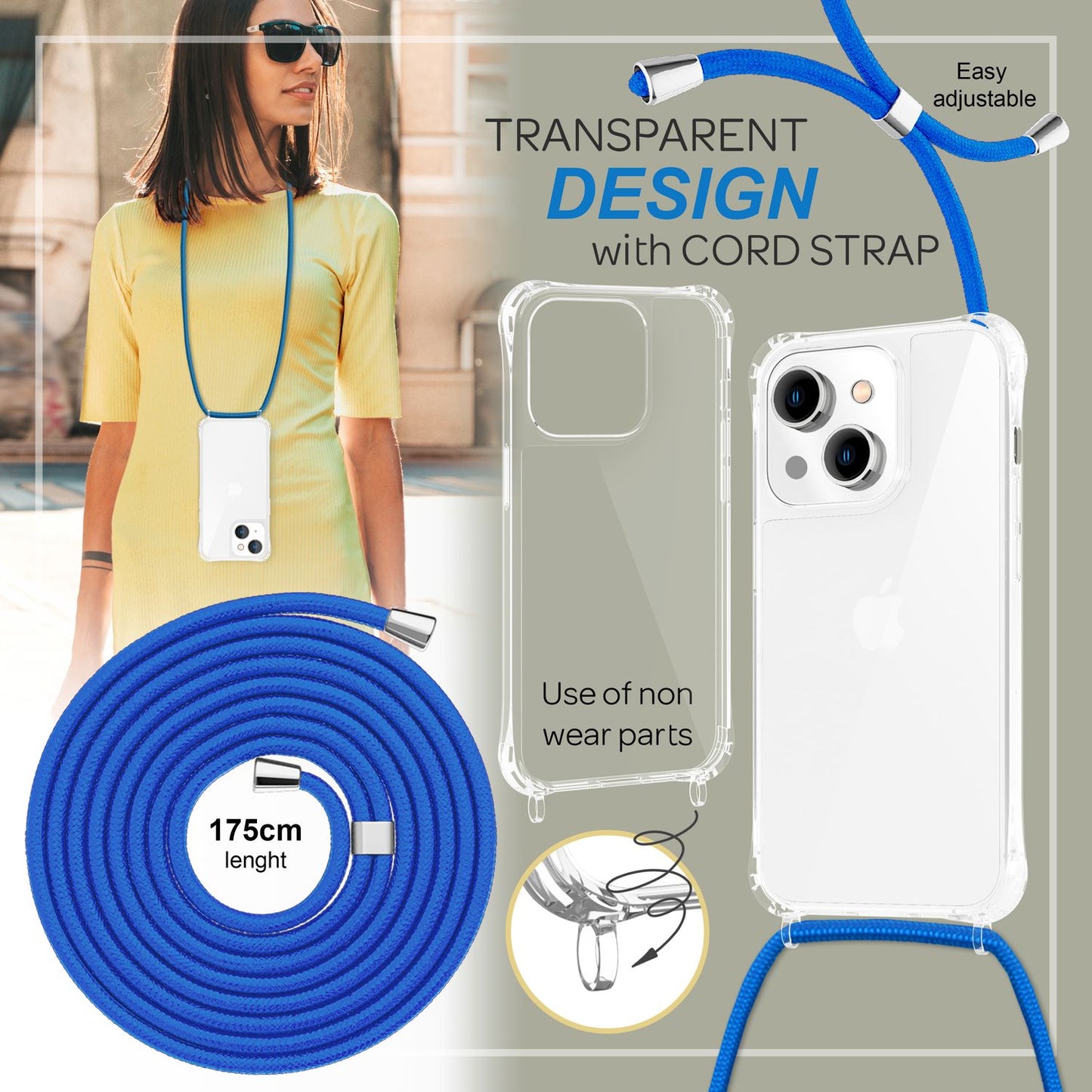 Husă iPhone 14 cu lanț - Husă transparentă de telefon cu curea de șnur pentru purtare în jurul gâtului