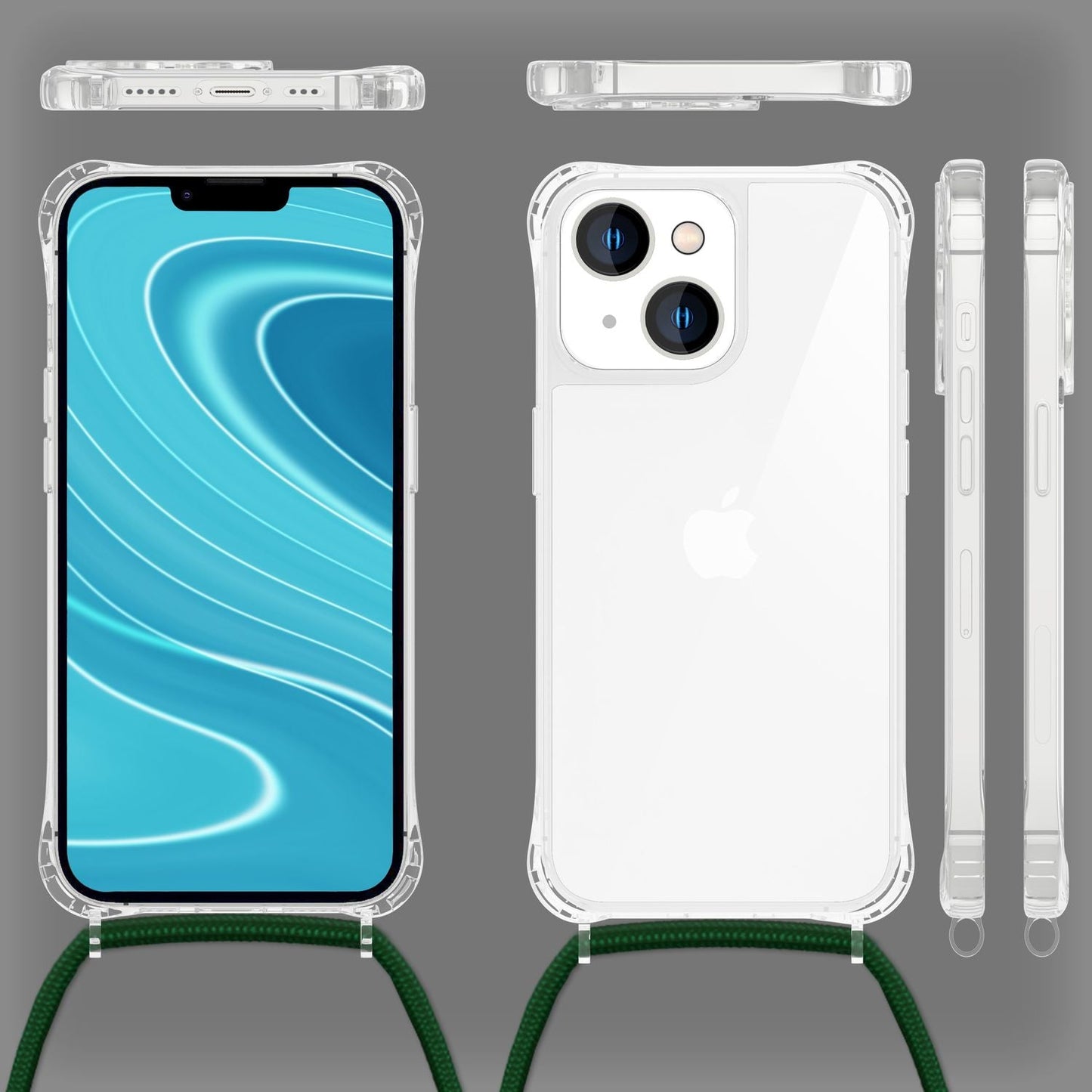 Husă iPhone 14 cu lanț - Husă transparentă de telefon cu curea de șnur pentru purtare în jurul gâtului