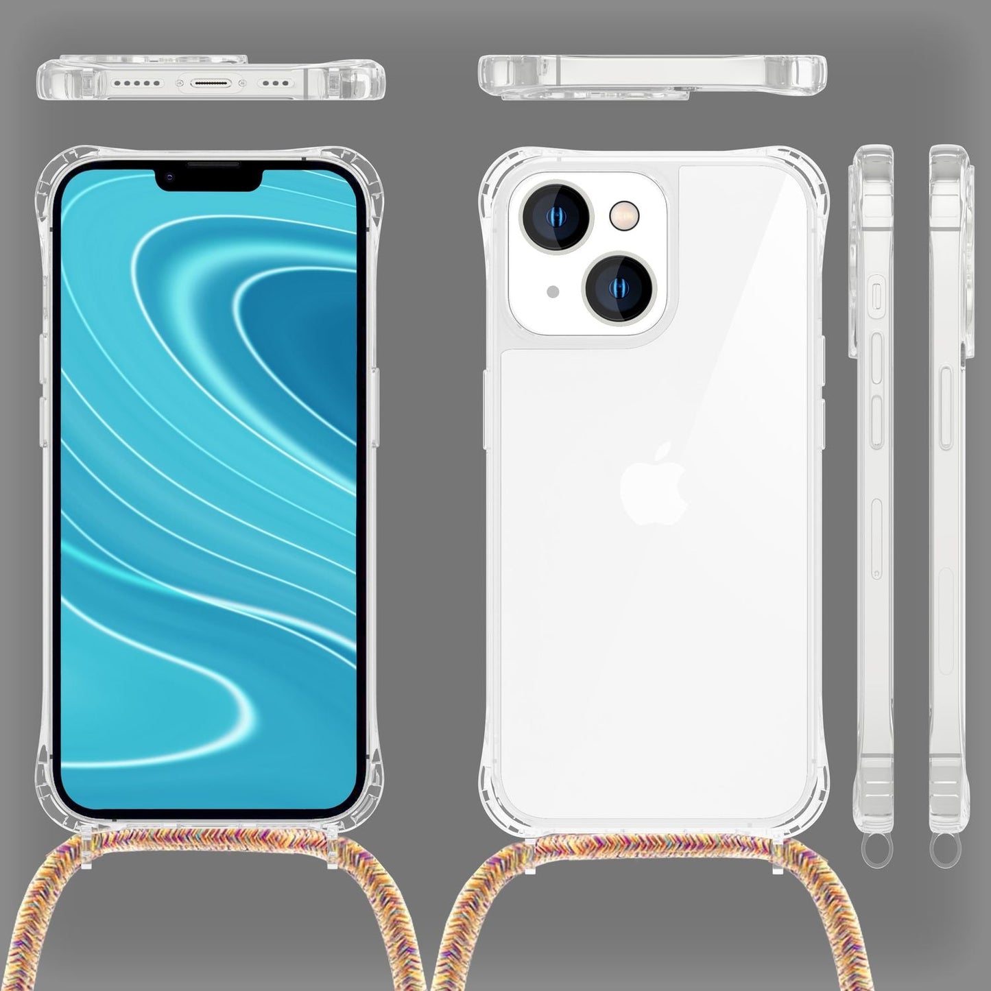 Husă iPhone 14 cu lanț - Husă transparentă de telefon cu curea de șnur pentru purtare în jurul gâtului