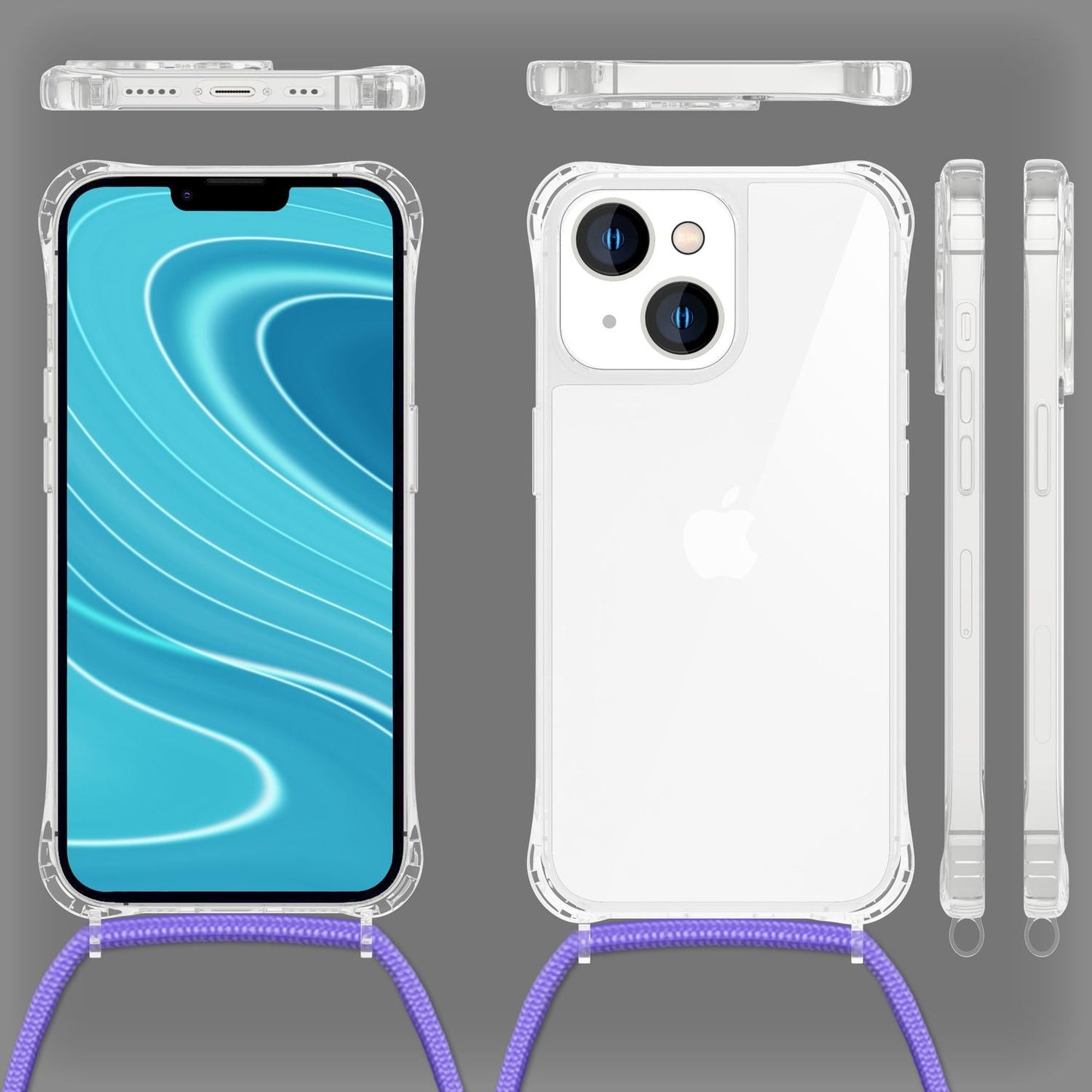 Husă iPhone 14 cu lanț - Husă transparentă de telefon cu curea de șnur pentru purtare în jurul gâtului