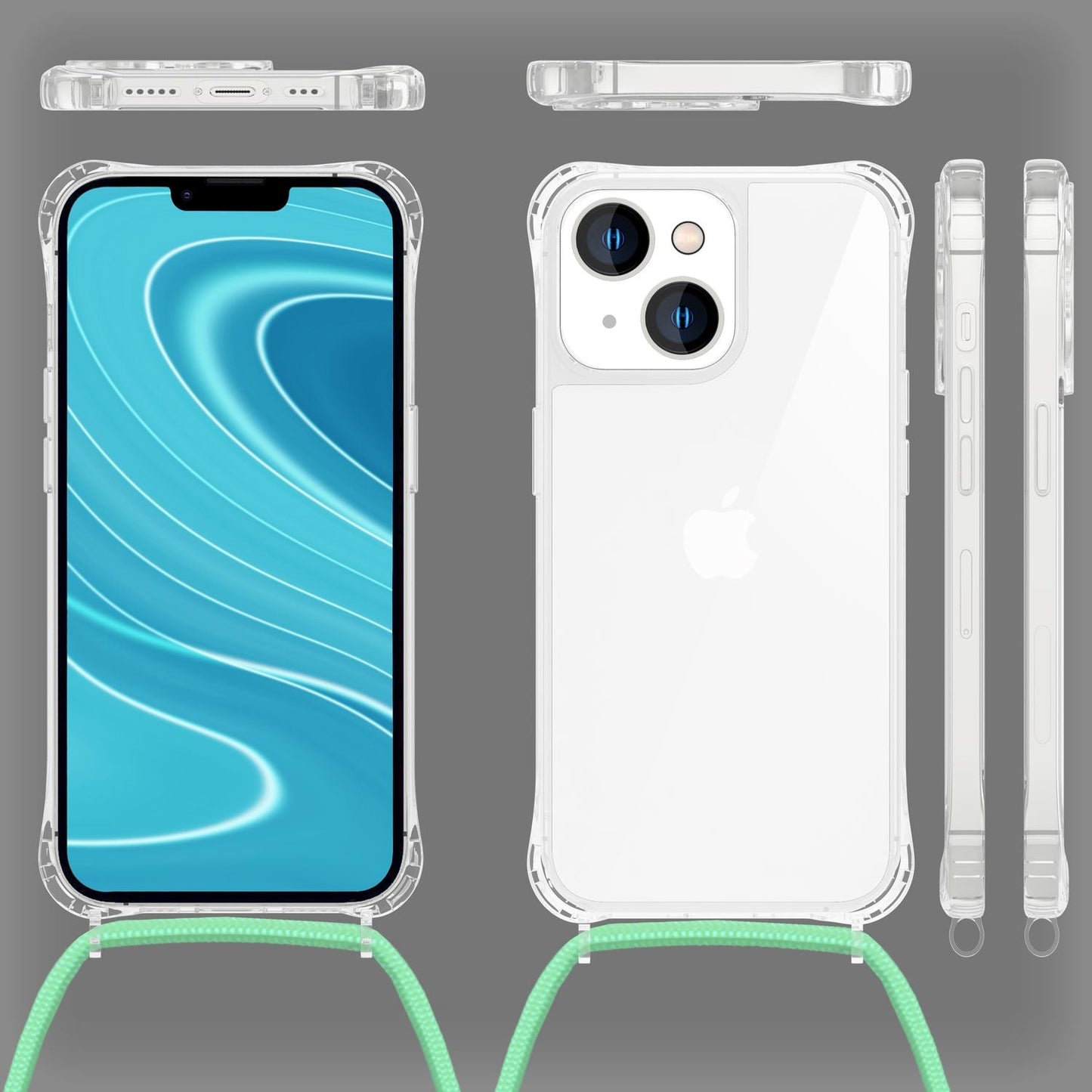 Husă iPhone 14 cu lanț - Husă transparentă de telefon cu curea de șnur pentru purtare în jurul gâtului