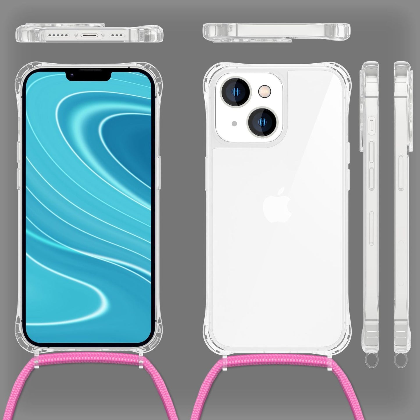 Husă iPhone 14 cu lanț - Husă transparentă de telefon cu curea de șnur pentru purtare în jurul gâtului