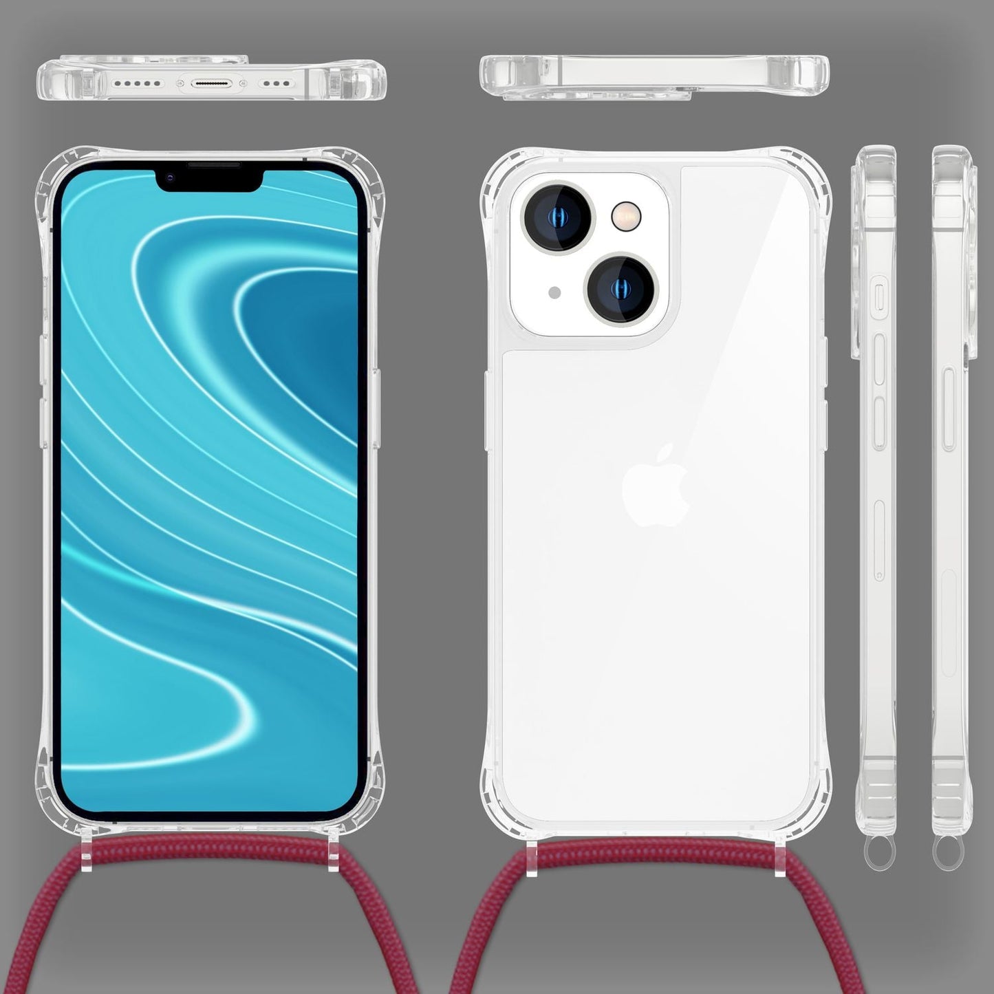 Husă iPhone 14 cu lanț - Husă transparentă de telefon cu curea de șnur pentru purtare în jurul gâtului