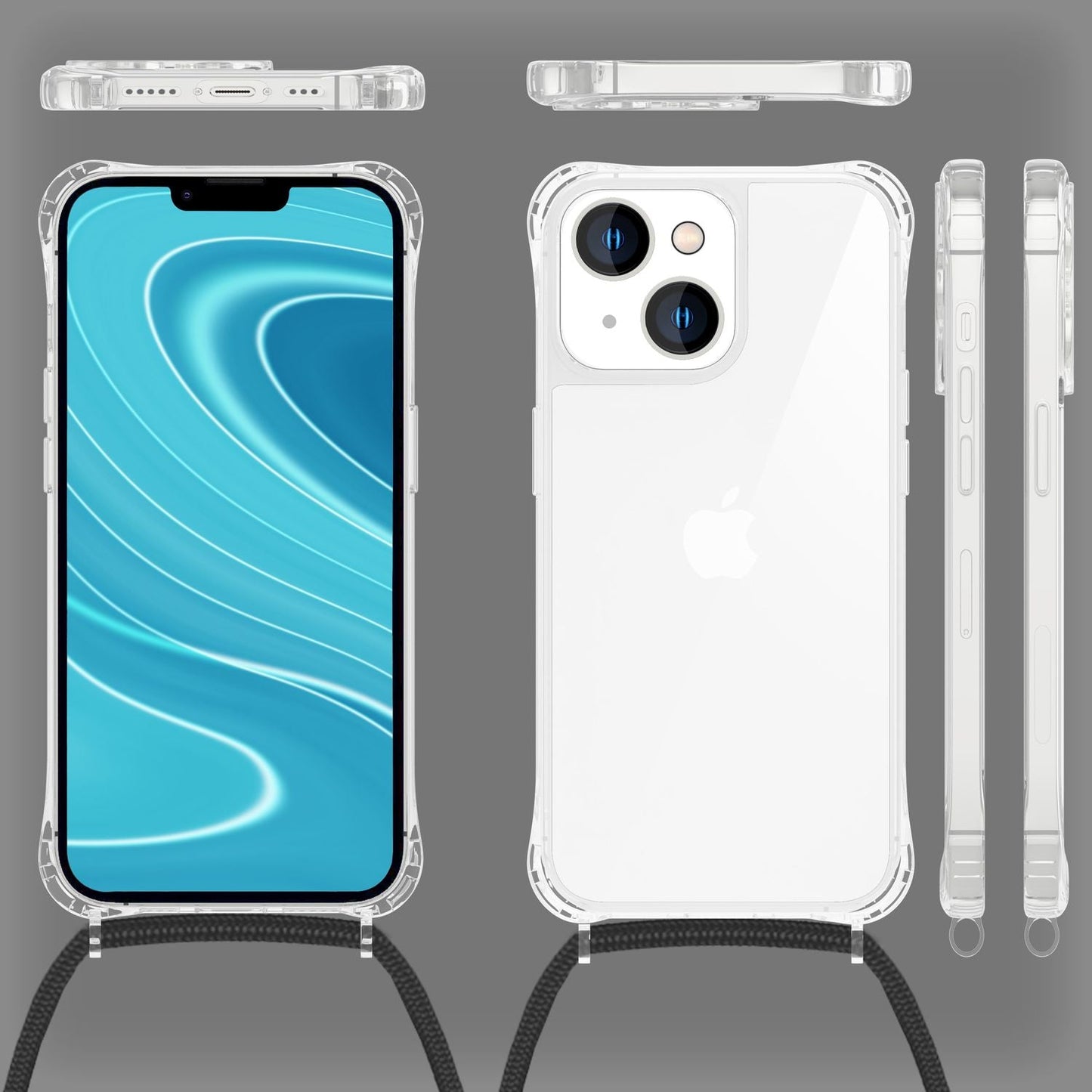 Husă iPhone 14 cu lanț - Husă transparentă de telefon cu curea de șnur pentru purtare în jurul gâtului