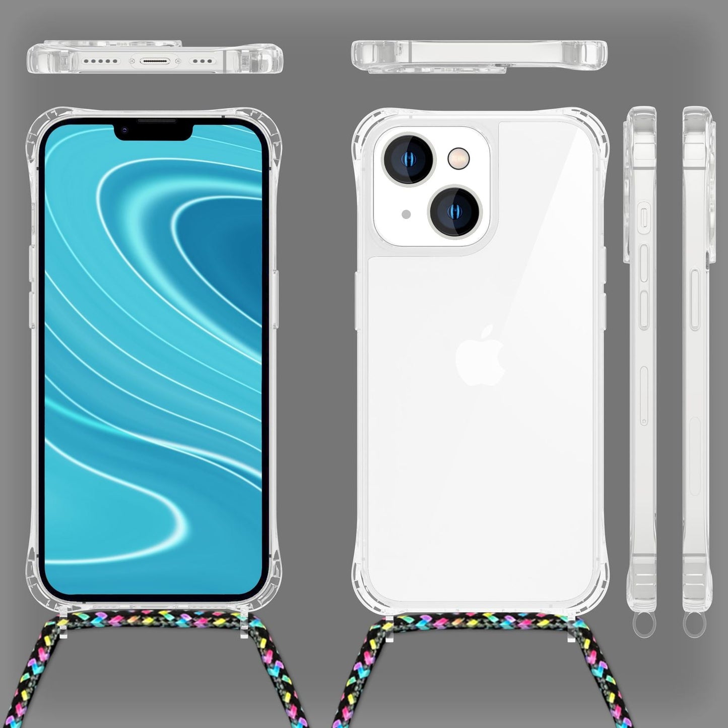 Husă iPhone 14 cu lanț - Husă transparentă de telefon cu curea de șnur pentru purtare în jurul gâtului