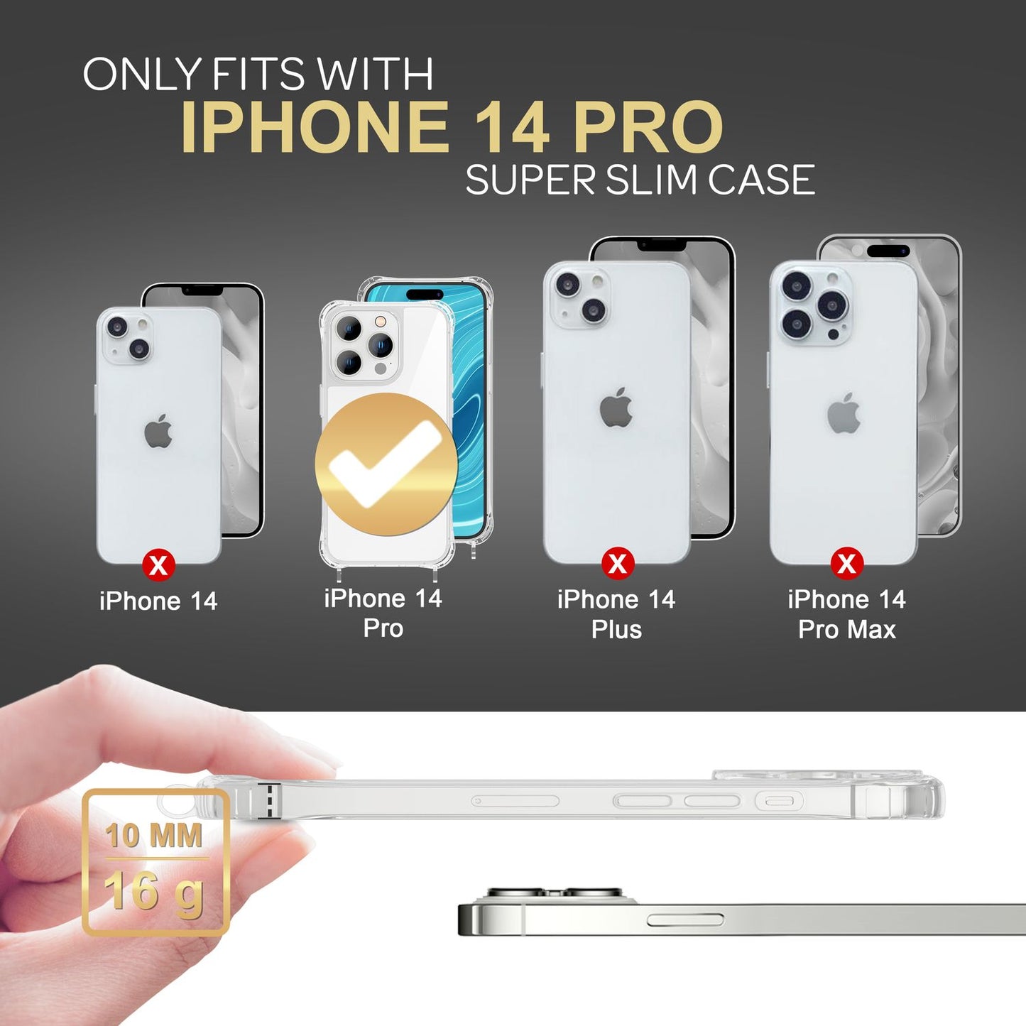 Hülle mit Kette für iPhone 14 Pro - Klare Handyhülle mit Schnur zum Umhängen