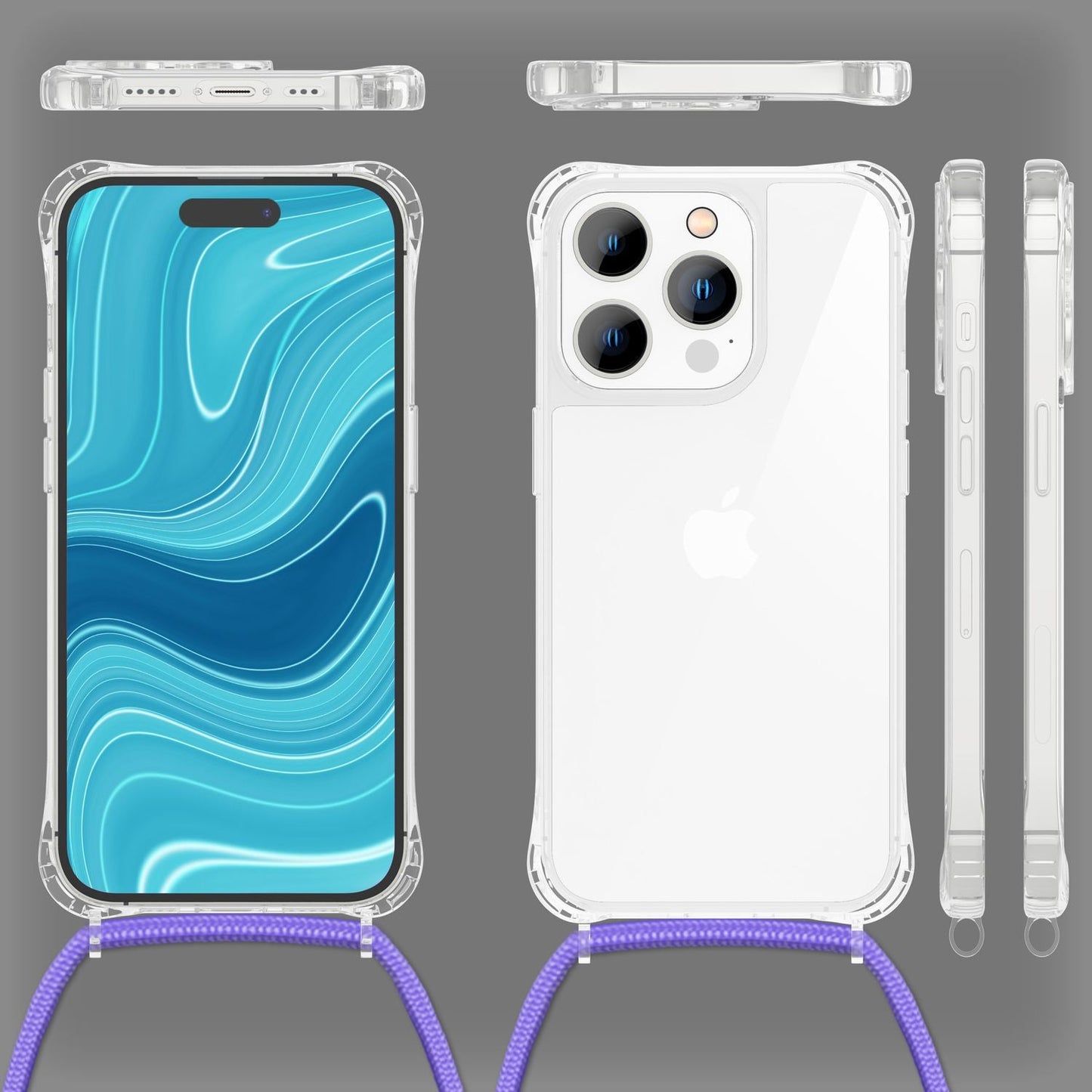 Hülle mit Kette für iPhone 14 Pro - Klare Handyhülle mit Schnur zum Umhängen
