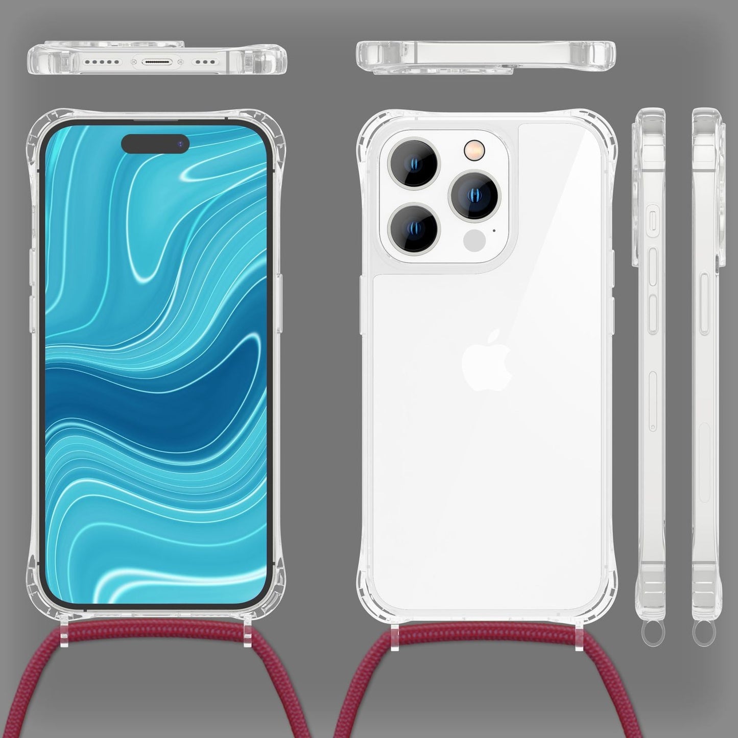 Hülle mit Kette für iPhone 14 Pro - Klare Handyhülle mit Schnur zum Umhängen
