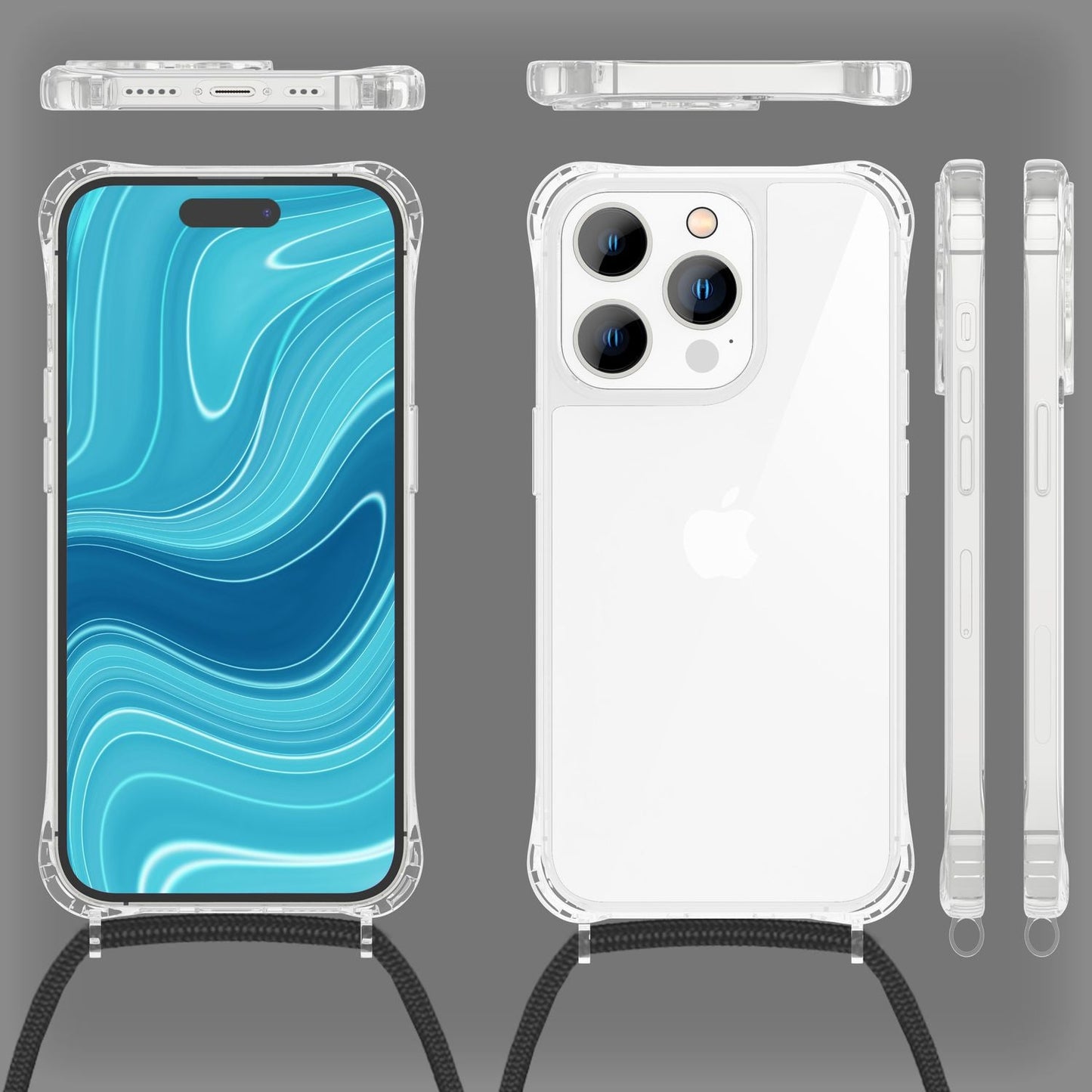 Hülle mit Kette für iPhone 14 Pro - Klare Handyhülle mit Schnur zum Umhängen