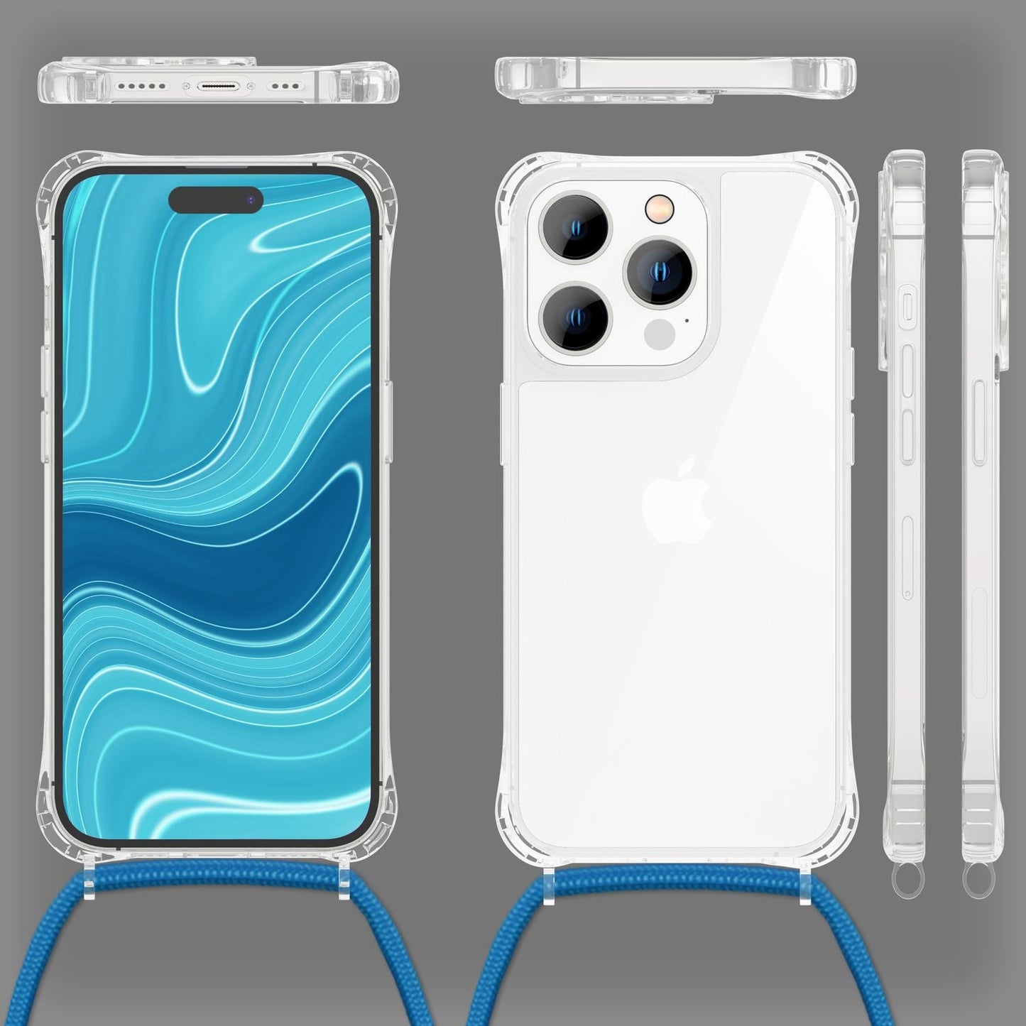 Husă cu lanț pentru iPhone 14 Pro Max - Husă transparentă de telefon cu curea pentru purtare în jurul gâtului