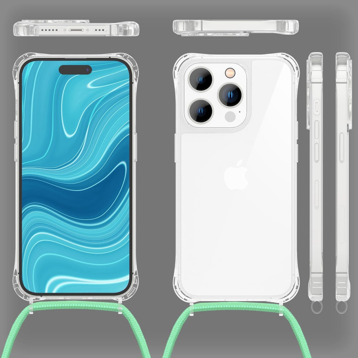 Husă cu lanț pentru iPhone 14 Pro Max - Husă transparentă de telefon cu curea pentru purtare în jurul gâtului