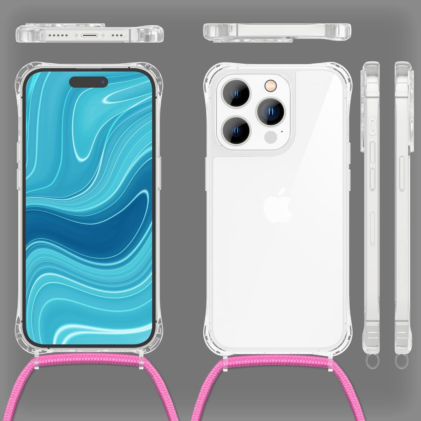 Husă cu lanț pentru iPhone 14 Pro Max - Husă transparentă de telefon cu curea pentru purtare în jurul gâtului