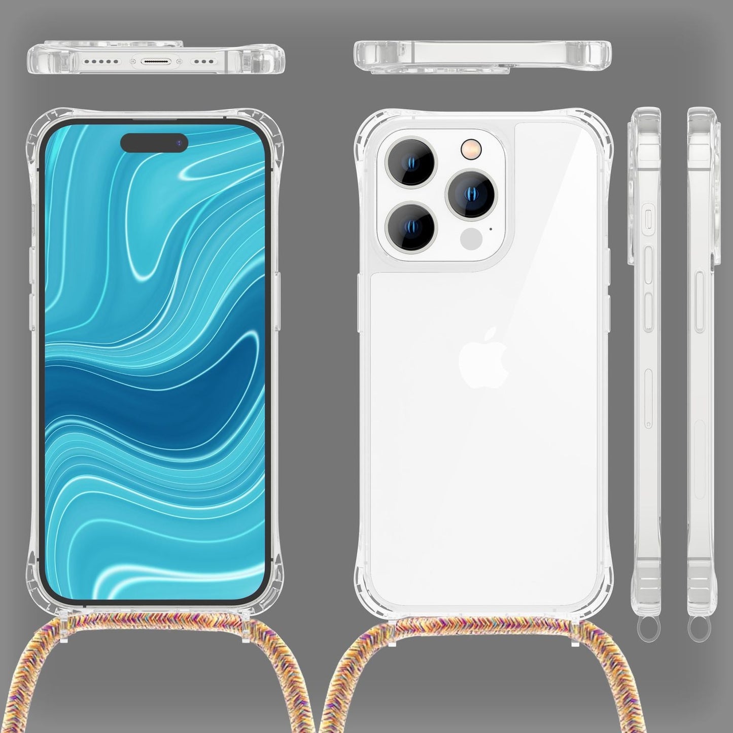 Husă cu lanț pentru iPhone 14 Pro Max - Husă transparentă de telefon cu curea pentru purtare în jurul gâtului