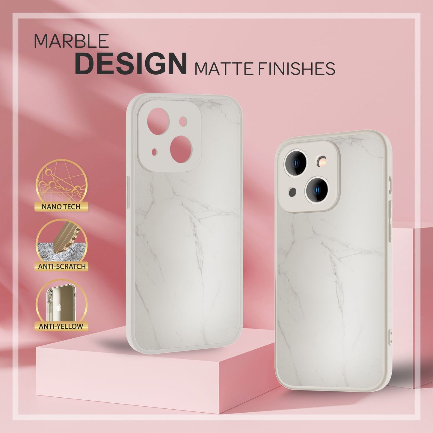Glas Hülle für iPhone 14, Marmor Look Hardcase Silikon Rahmen Handy Schutz Cover