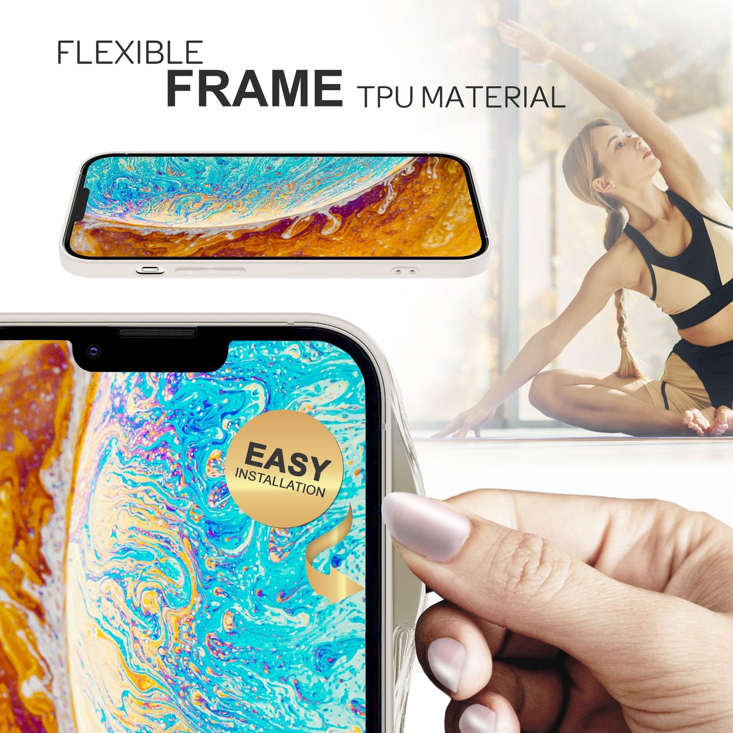 Glas Hülle für iPhone 14, Marmor Look Hardcase Silikon Rahmen Handy Schutz Cover