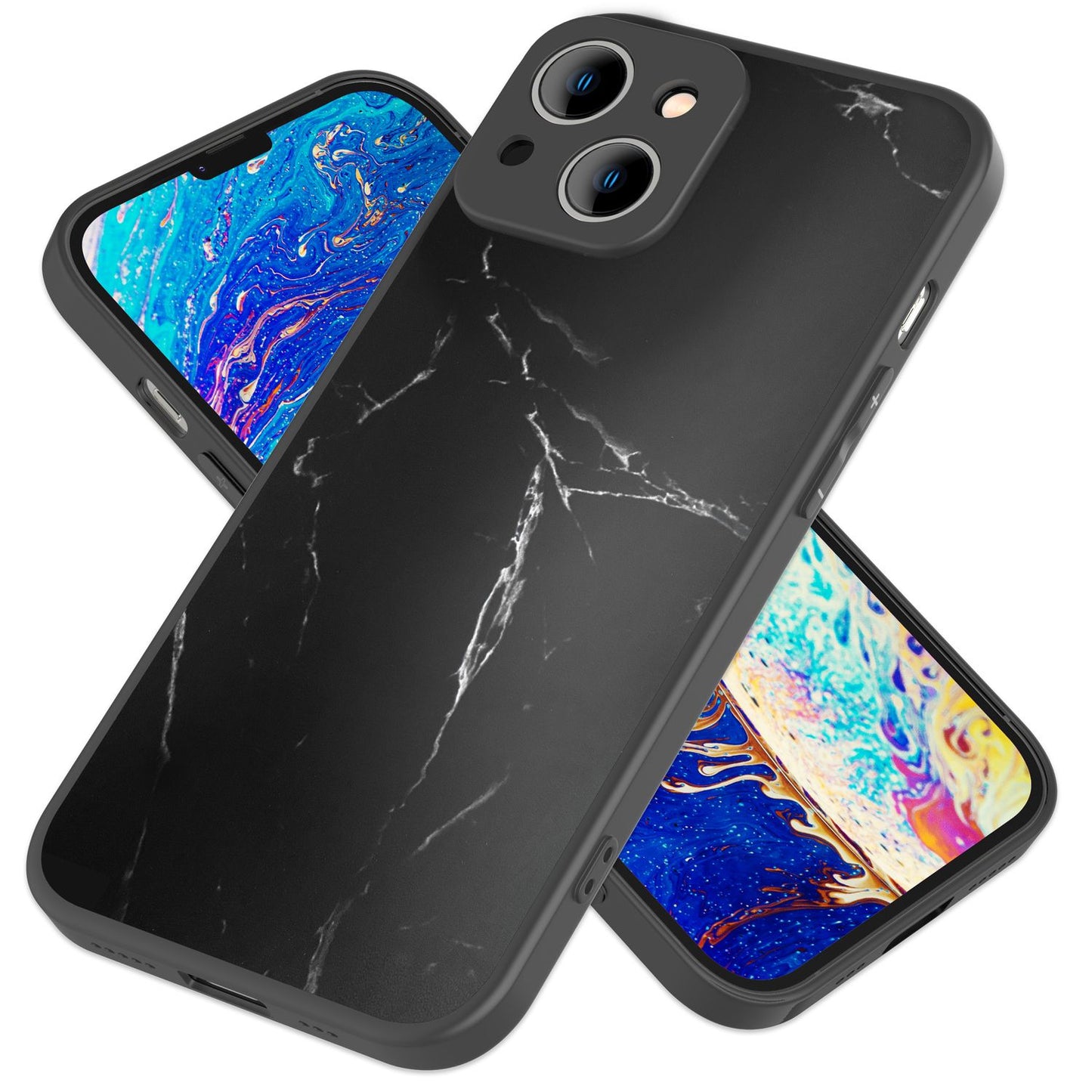 Glas Hülle für iPhone 14 Plus, Marmor Look Hardcase Silikon Rahmen Handy Cover