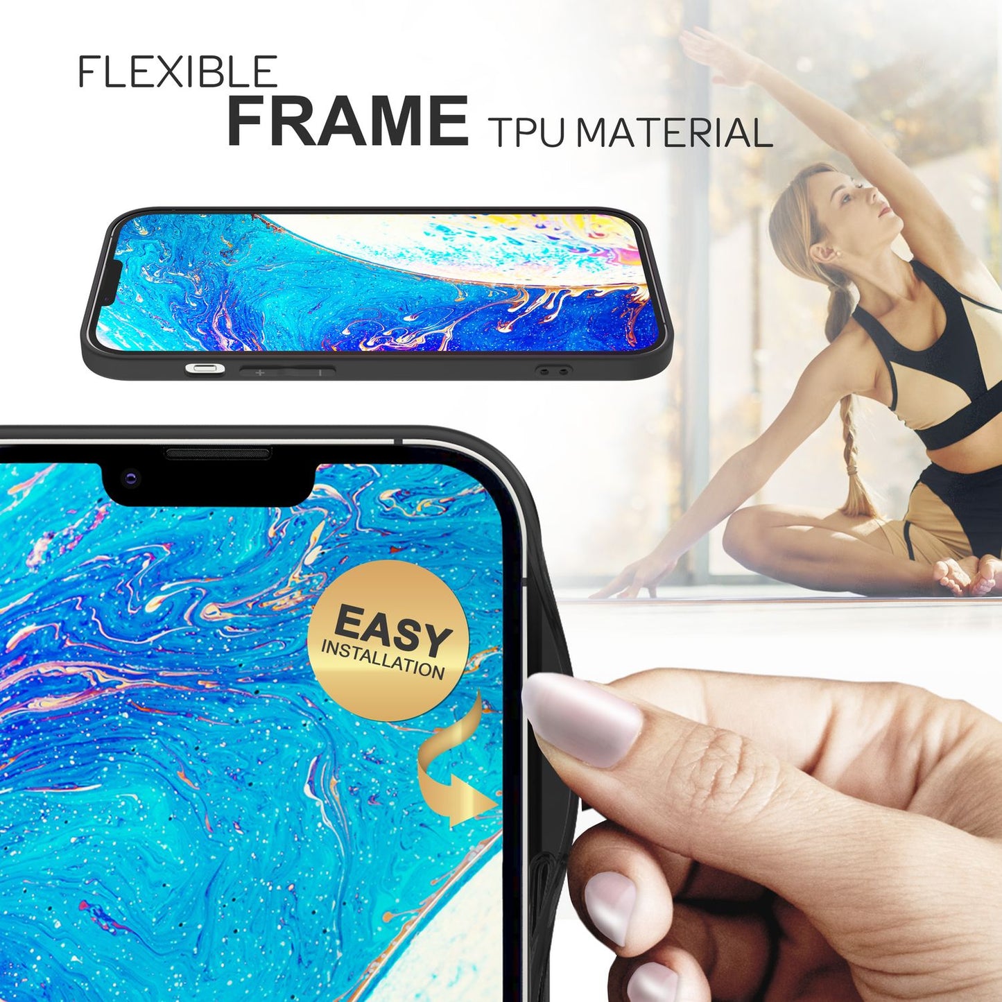 Glas Hülle für iPhone 14 Plus, Marmor Look Hardcase Silikon Rahmen Handy Cover