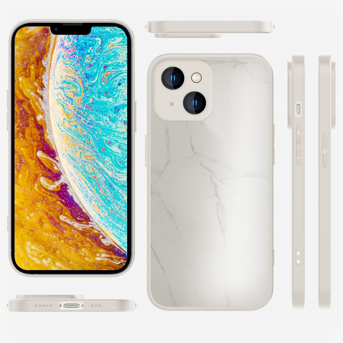 Glas Hülle für iPhone 14 Plus, Marmor Look Hardcase Silikon Rahmen Handy Cover