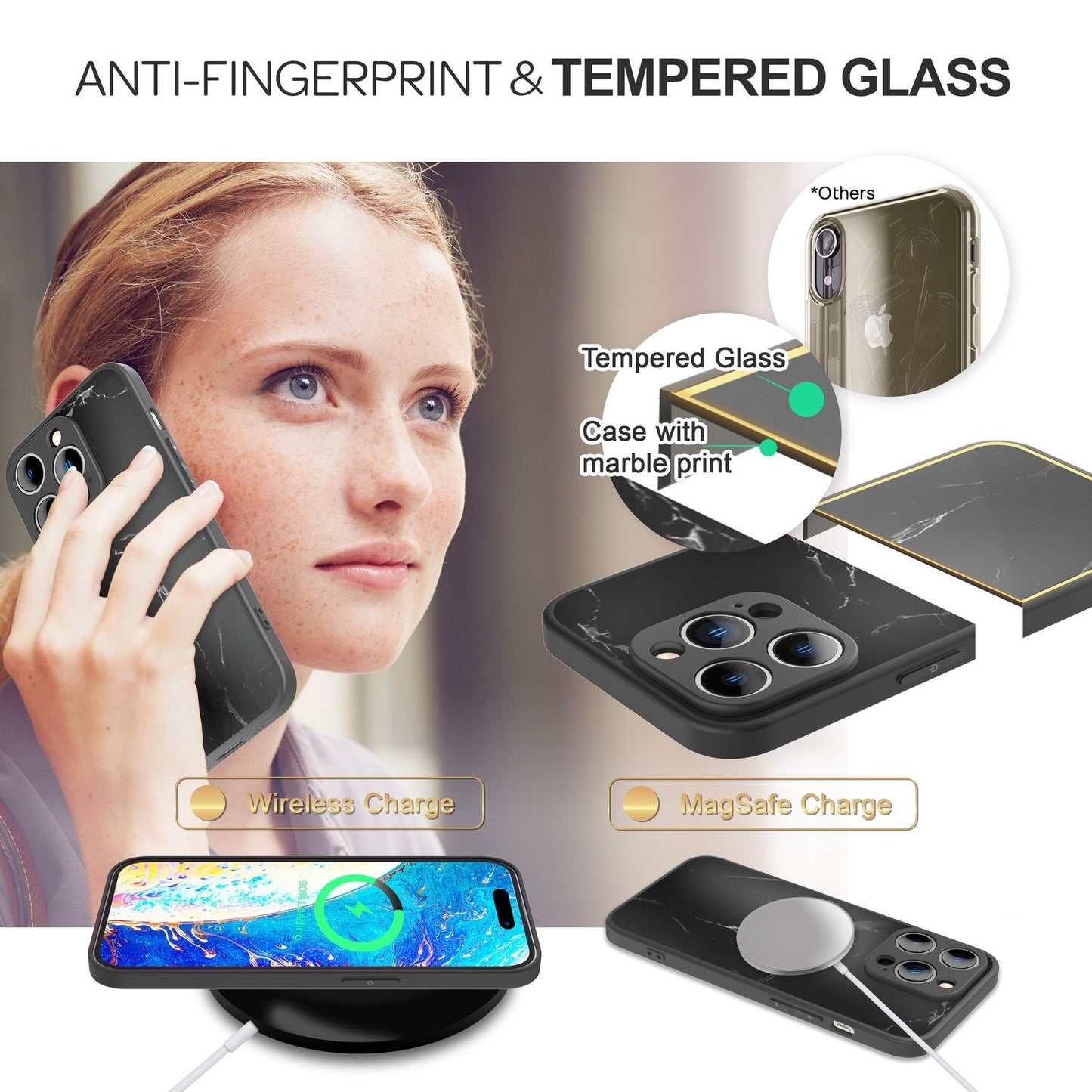 Glas Hülle für iPhone 14 Pro Max, Marmor Look Hardcase Silikon Rand Handy Cover