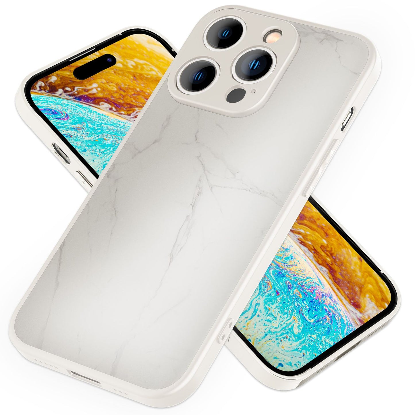Glas Hülle für iPhone 14 Pro Max, Marmor Look Hardcase Silikon Rand Handy Cover