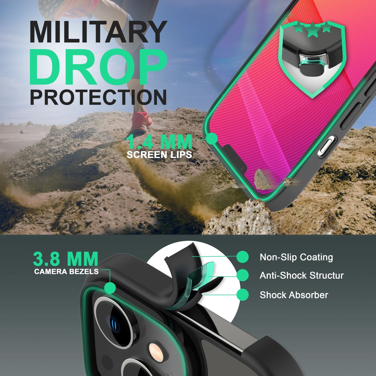 Carcasă hibridă pentru iPhone 14 - Carcasă rigidă mată translucidă, ramă de protecție din silicon