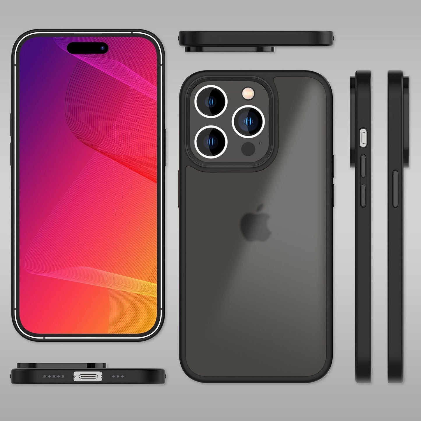 Hybrid Hülle für iPhone 14 Pro - Matt Durchscheinend Hard Cover Silikon Rahmen