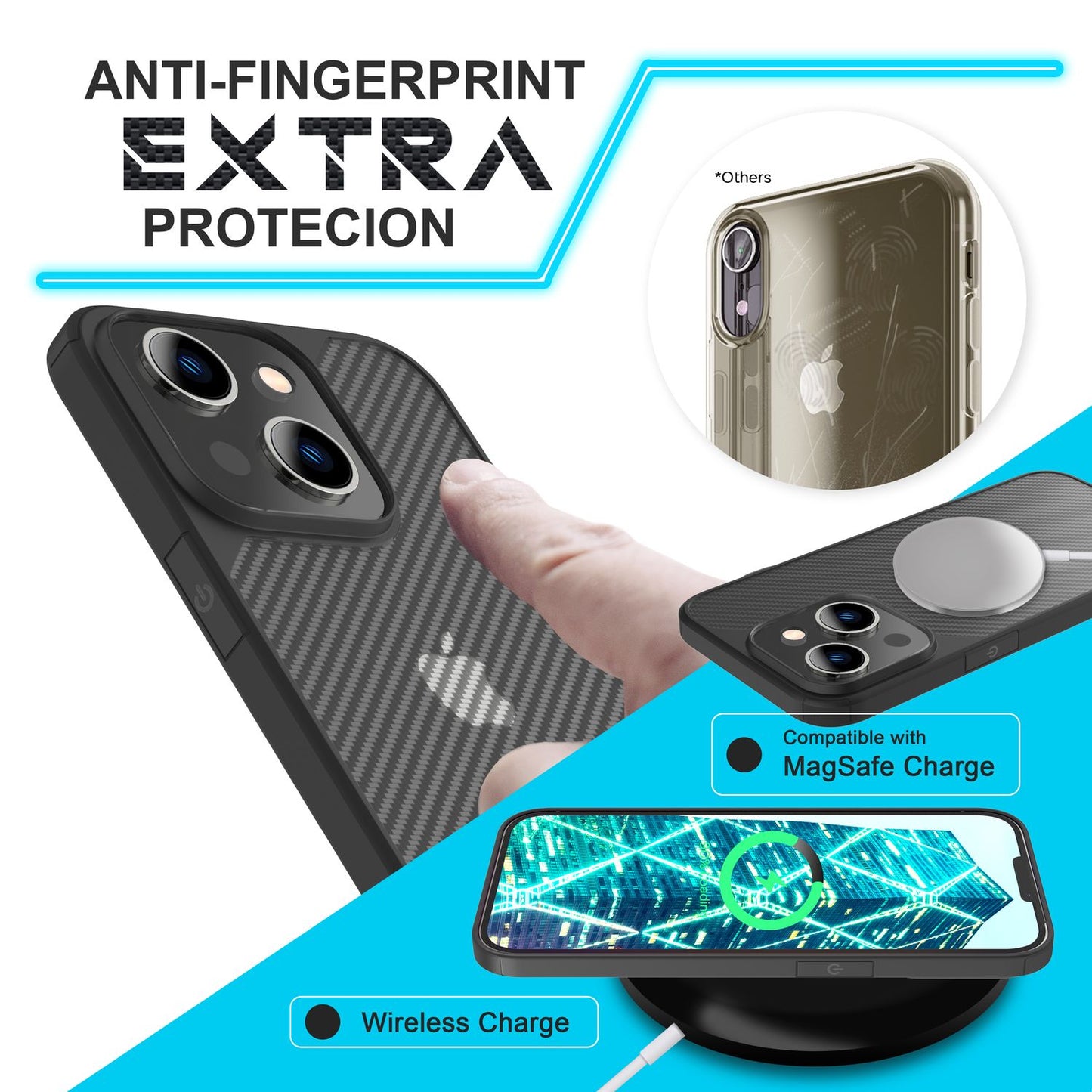 Hülle für iPhone 14 - Carbon Look Case Halb-Transparent Matt Anti-Fingerabdruck