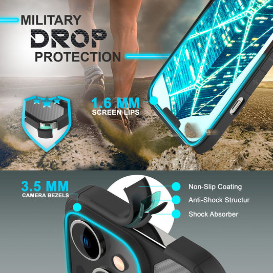 Husă NALIA Berlin Nomad Matte Carbon Look - spate semitransparent, grosime 0,7 mm, compatibilă cu iPhone 14 Plus