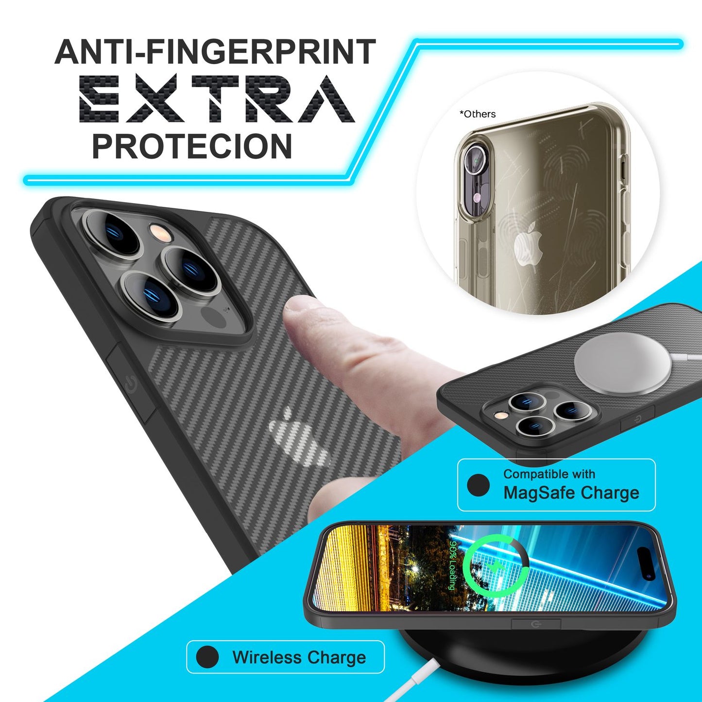 Carcasă pentru iPhone 14 Pro - Carcasă cu aspect de carbon, semitransparentă, mată și translucidă