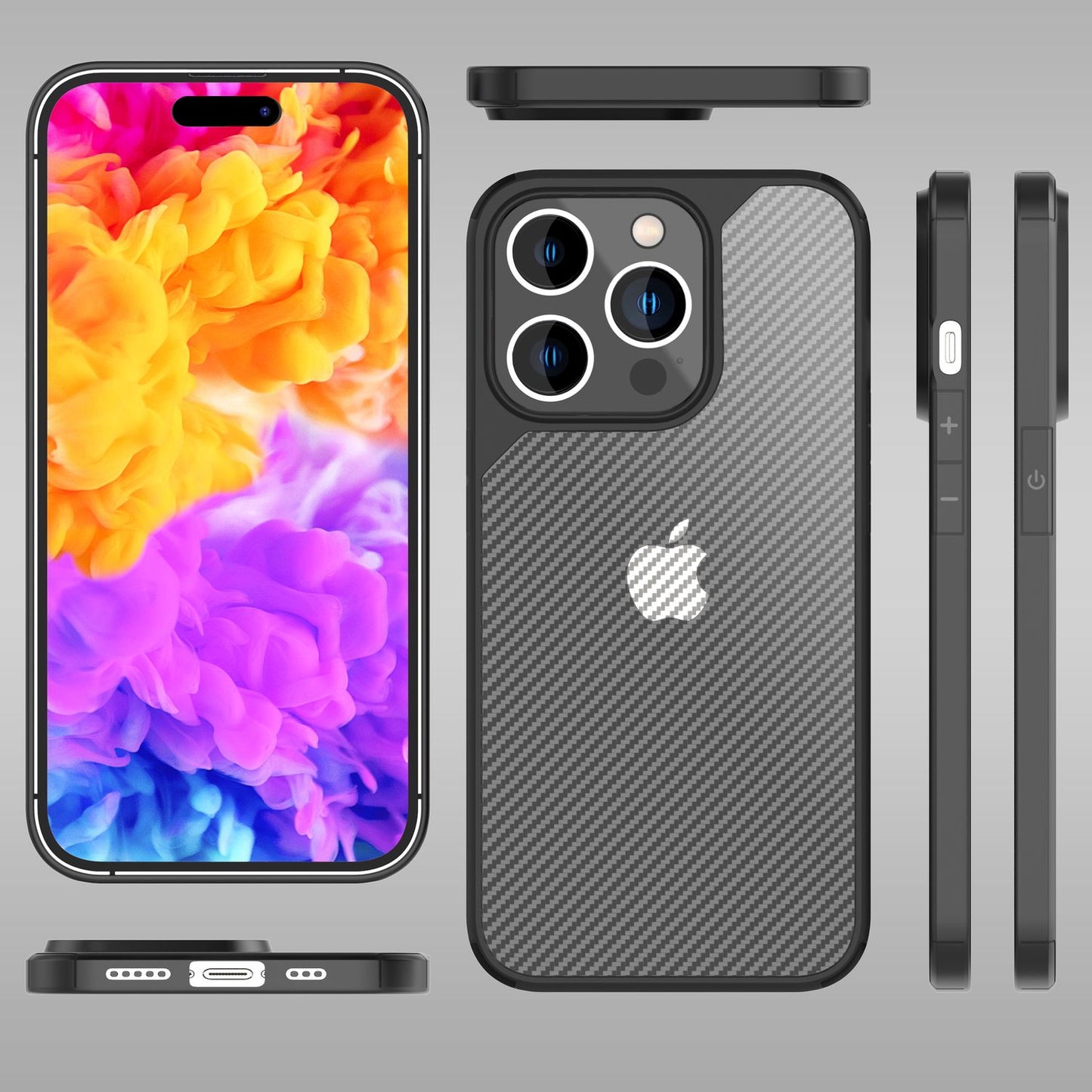 Carcasă pentru iPhone 14 Pro - Carcasă cu aspect de carbon, semitransparentă, mată și translucidă