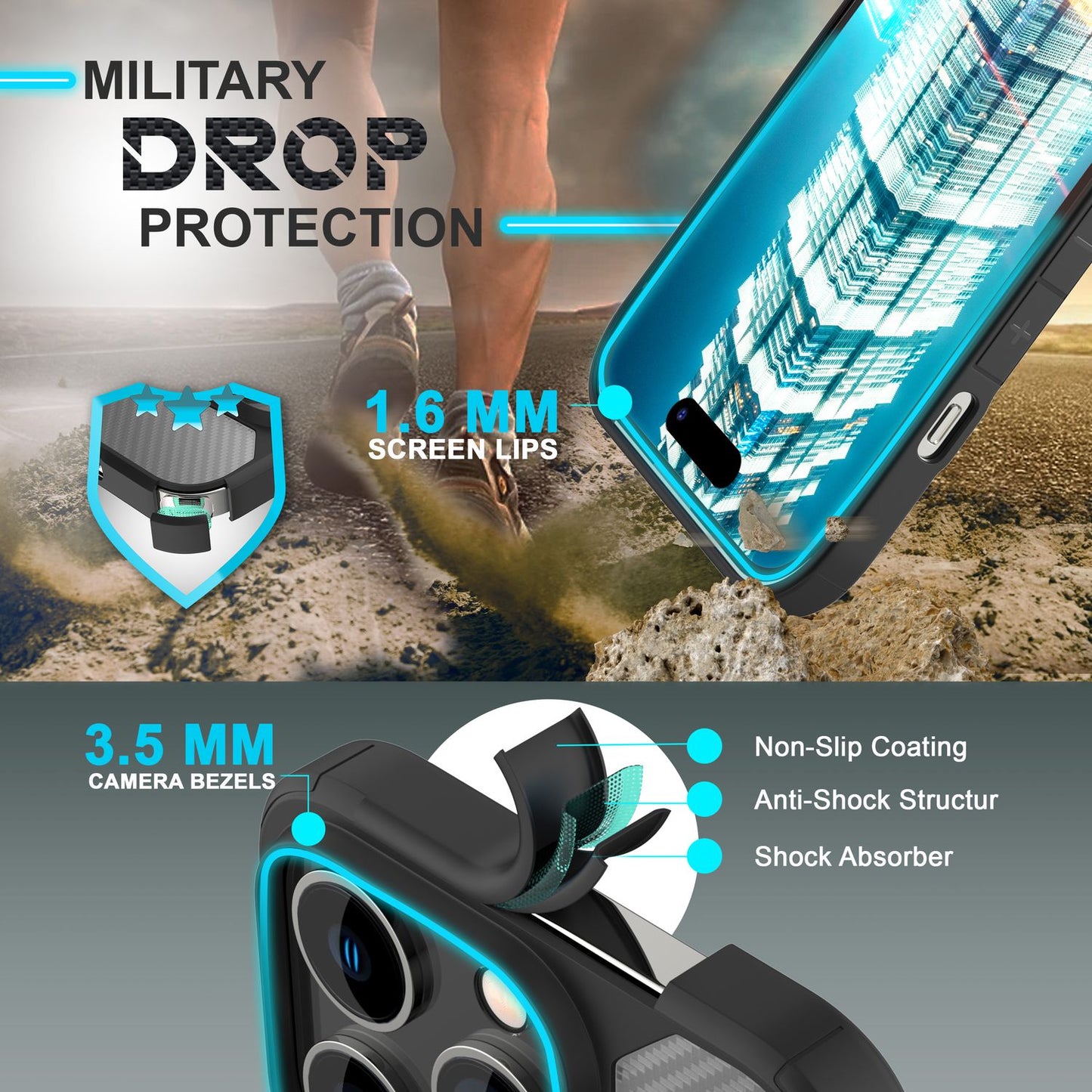 Carcasă pentru iPhone 14 Pro Max - Carcasă cu aspect de carbon, semitransparentă, mată, rezistentă la zgârieturi