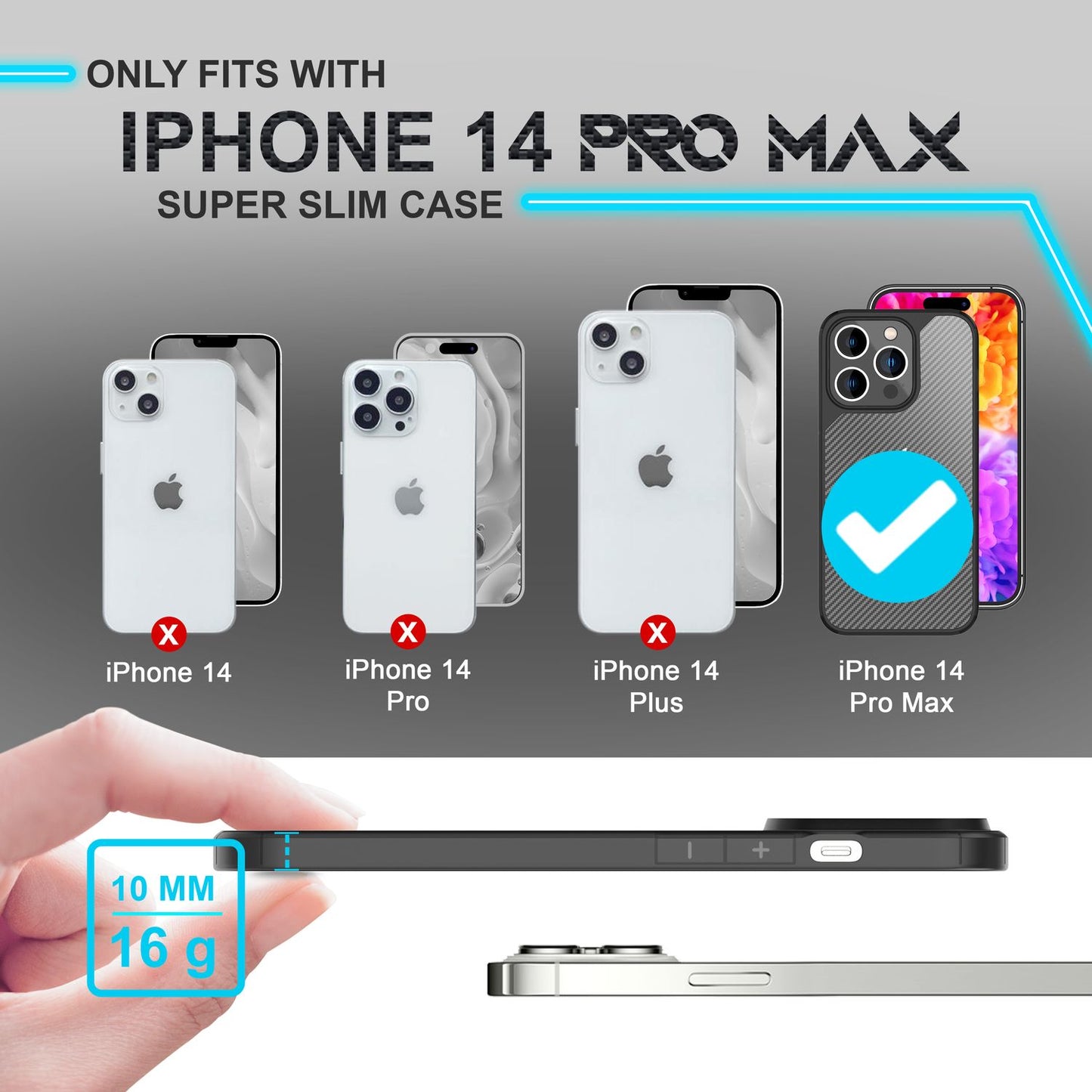Carcasă pentru iPhone 14 Pro Max - Carcasă cu aspect de carbon, semitransparentă, mată, rezistentă la zgârieturi