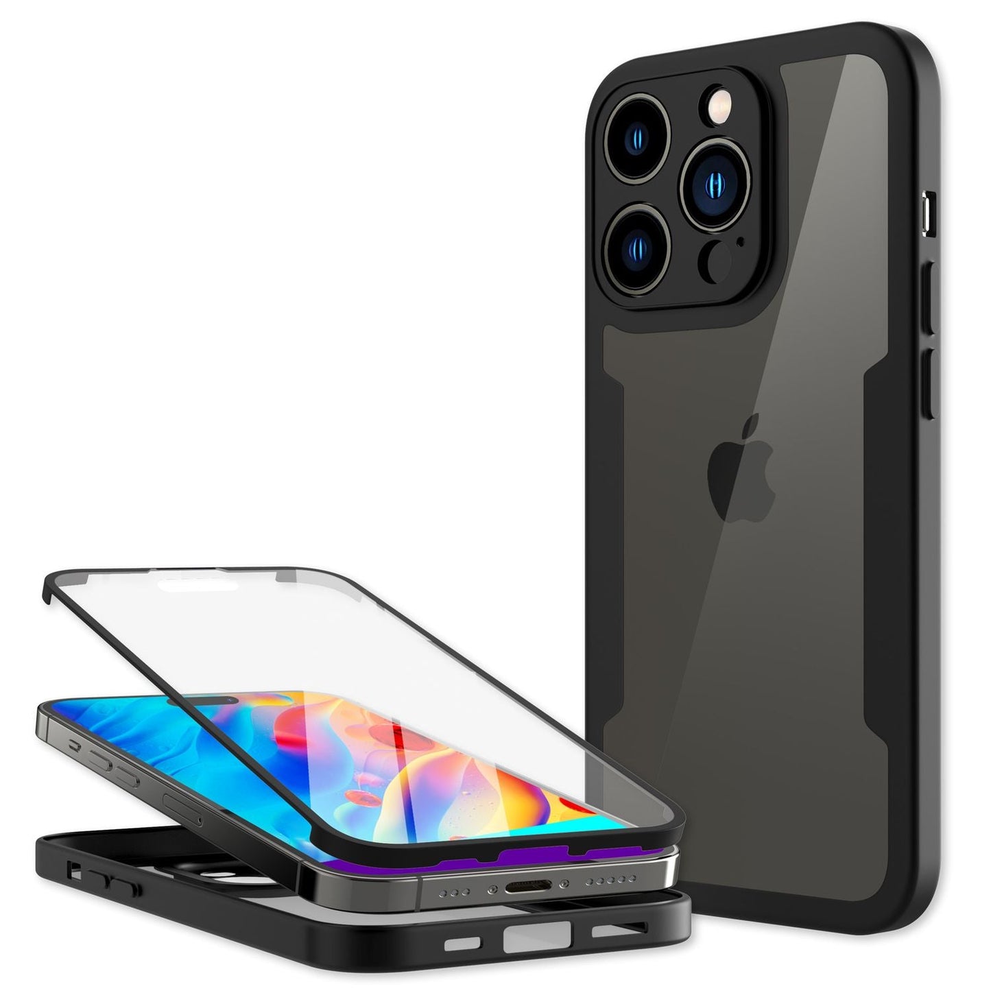 360° Hülle für iPhone 14 Pro, Klar Antigelb Rundum Schutz Cover Silikon Rahmen