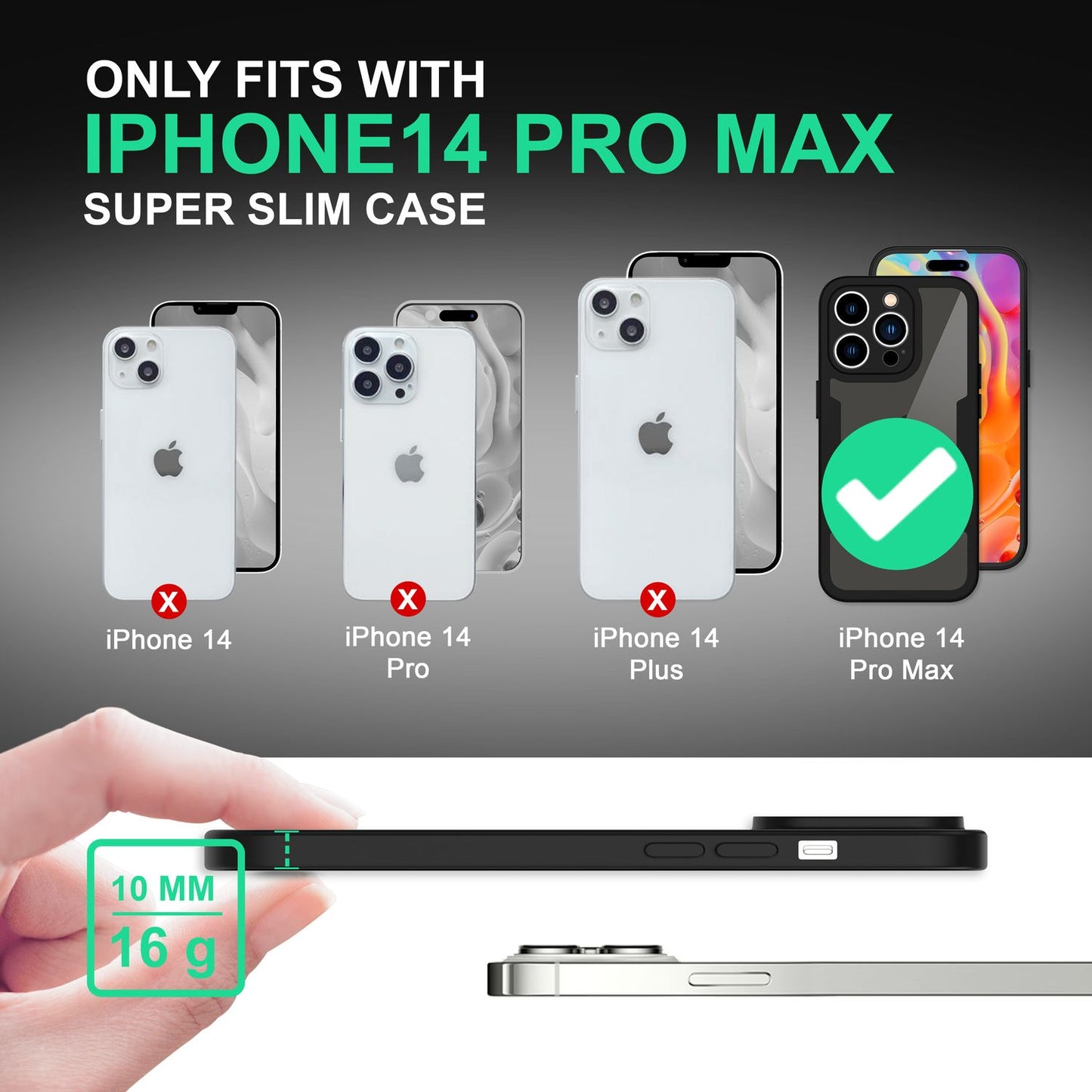 Husă NALIA cu protecție completă la 360 de grade, transparentă - margine acrilică pentru iPhone 14 Pro Max