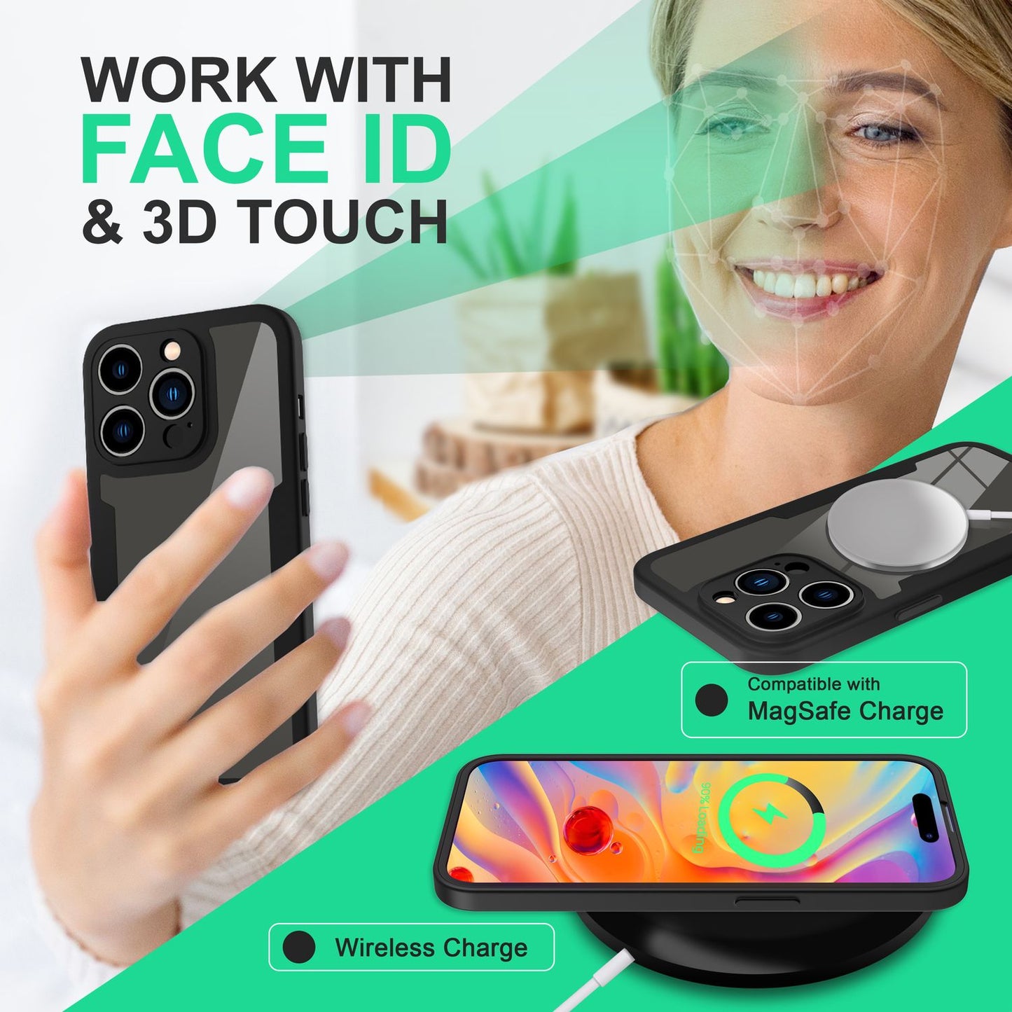 Husă NALIA cu protecție completă la 360 de grade, transparentă - margine acrilică pentru iPhone 14 Pro Max