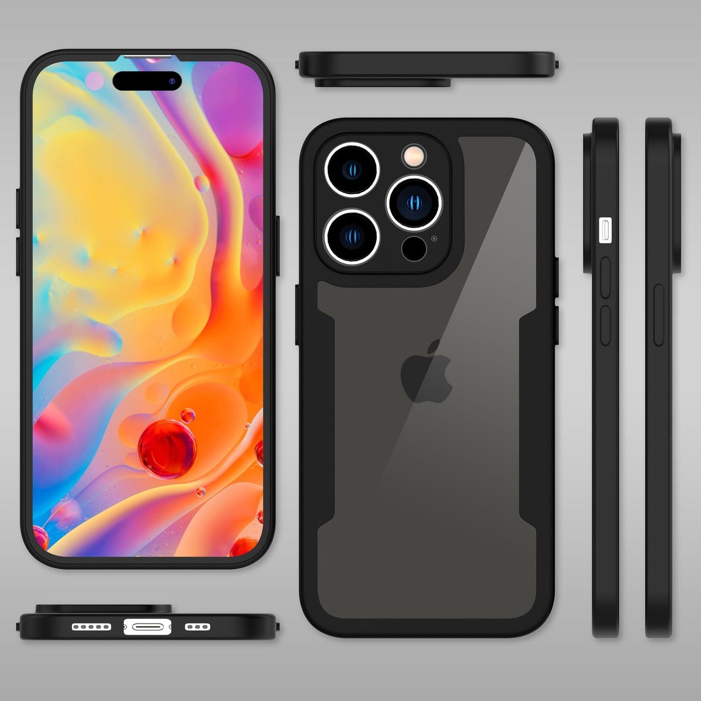 Husă NALIA cu protecție completă la 360 de grade, transparentă - margine acrilică pentru iPhone 14 Pro Max