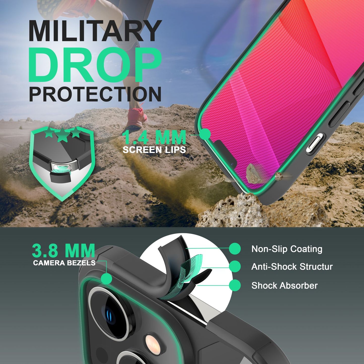 Carcasă hibridă pentru iPhone 14 - Husă acrilică transparentă, ramă de protecție din silicon