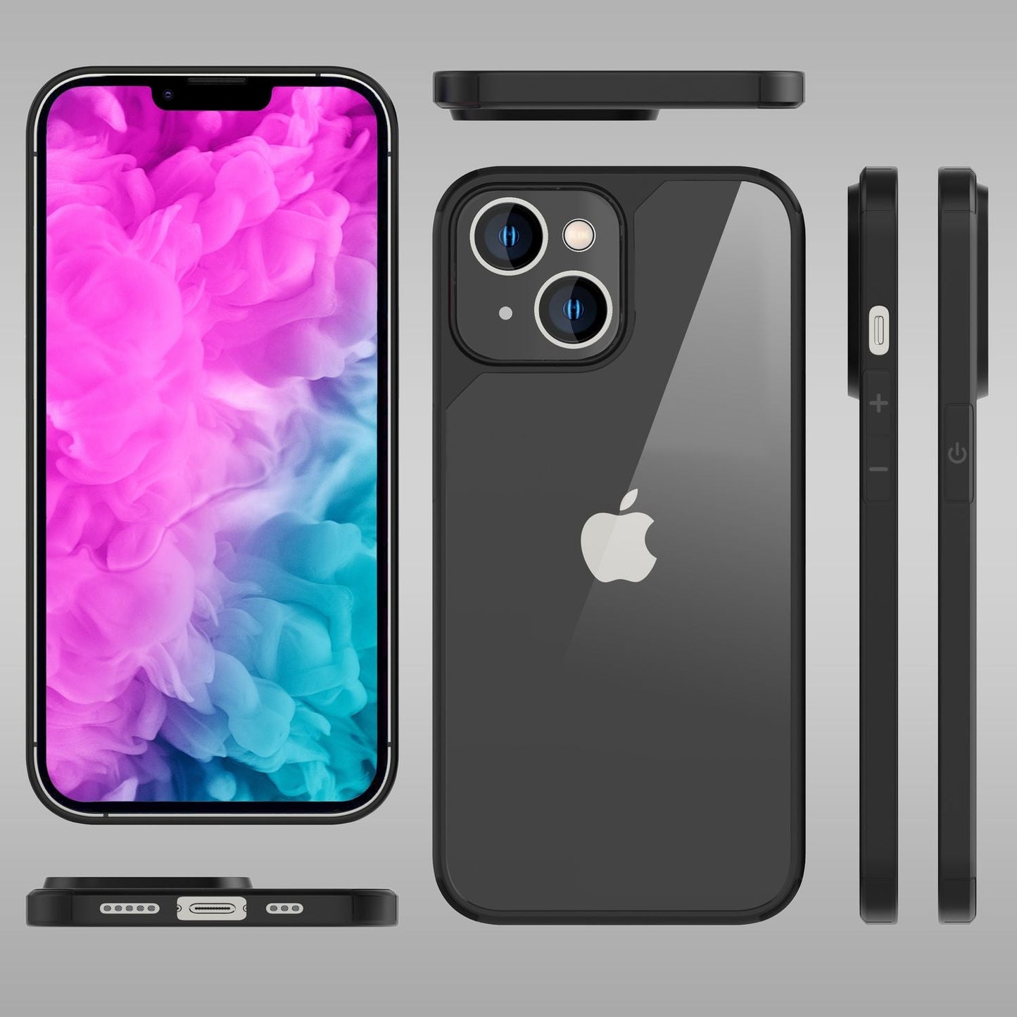 Hybrid Hülle für iPhone 14 - Klar Transparent Acryl Cover Silikon Schutz Rahmen