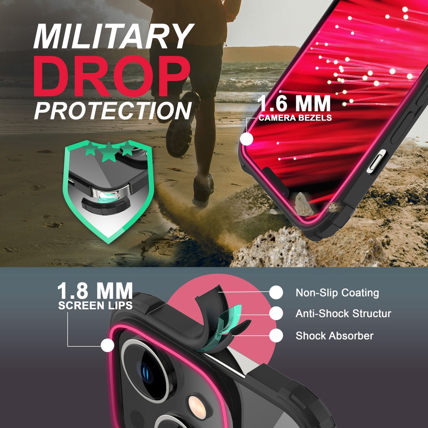 Ring Hülle für iPhone 14 - Klar Transparent Schutz Rahmen 360° Ring Aufsteller