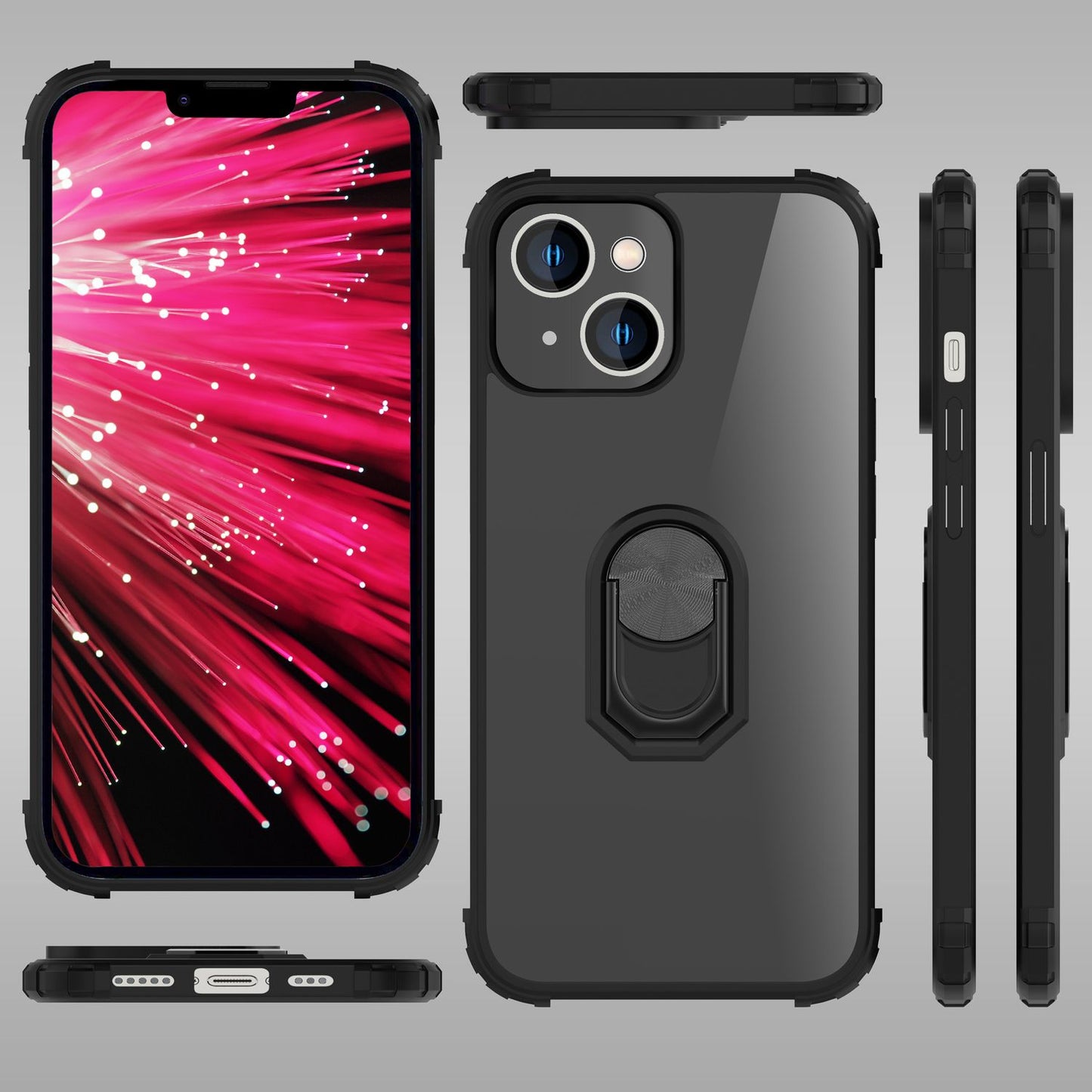 Ring Hülle für iPhone 14 - Klar Transparent Schutz Rahmen 360° Ring Aufsteller