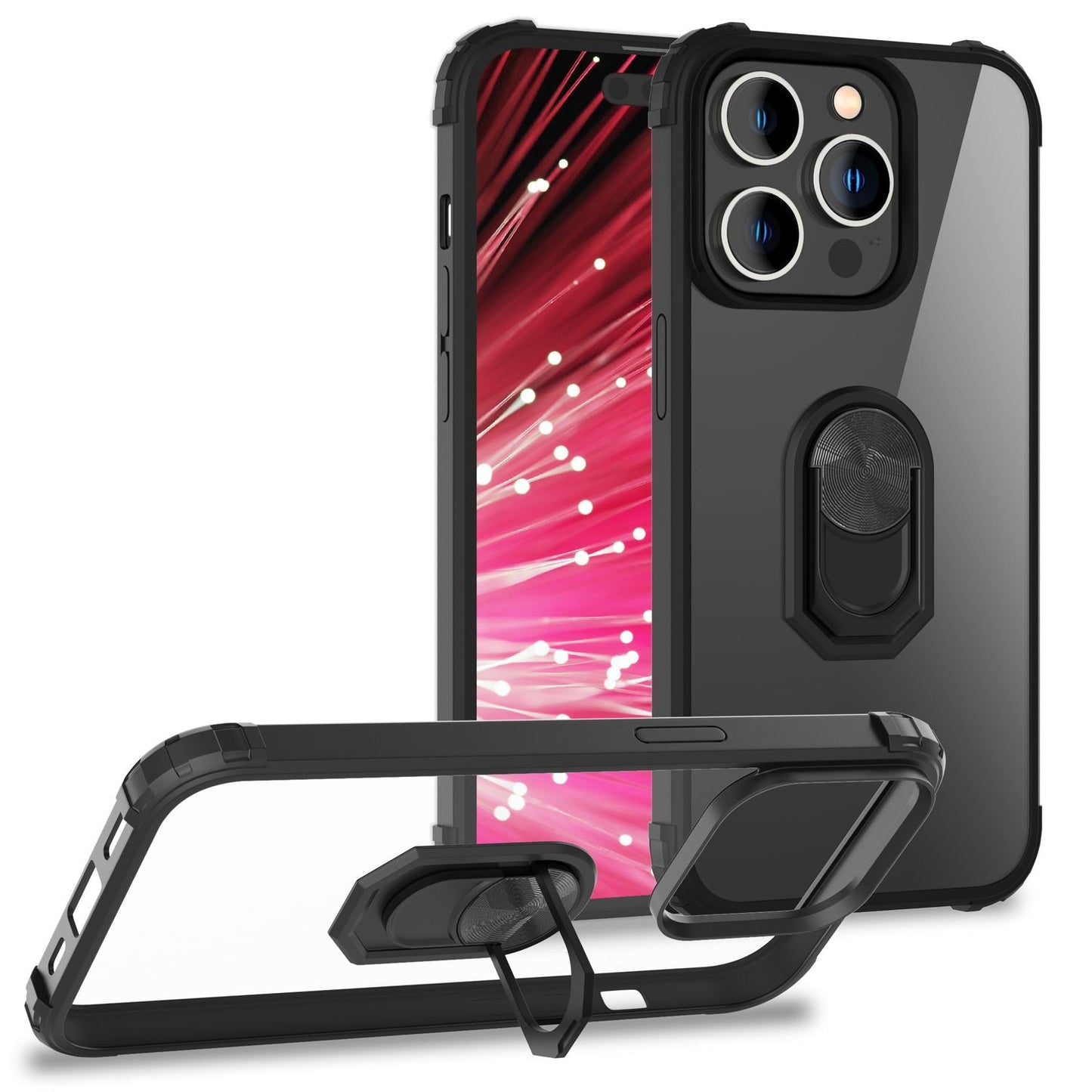 Ring Hülle für iPhone 14 Pro Max - Klar Transparent Schutz Rahmen 360° Ring Case