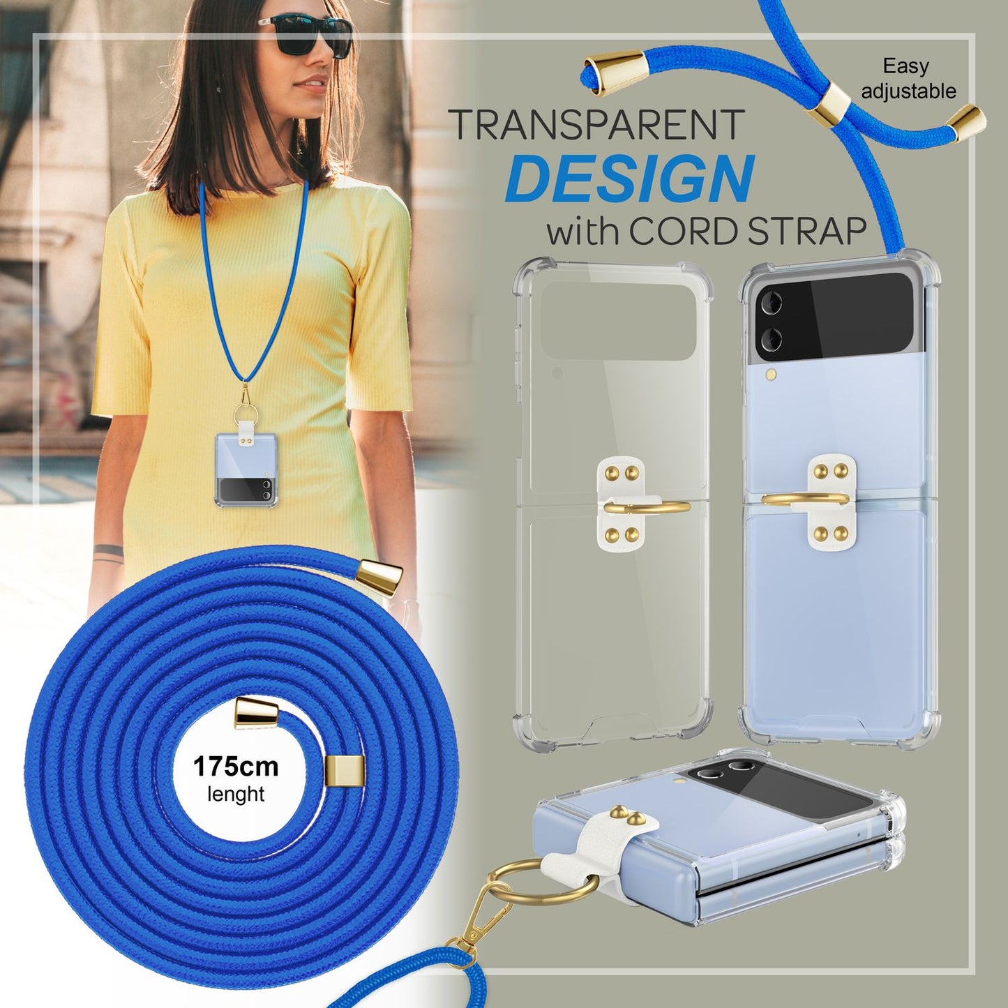 Umhänge Hülle für Samsung Galaxy Z Flip4 Klare Schutzhülle mit Band Schnur Ring