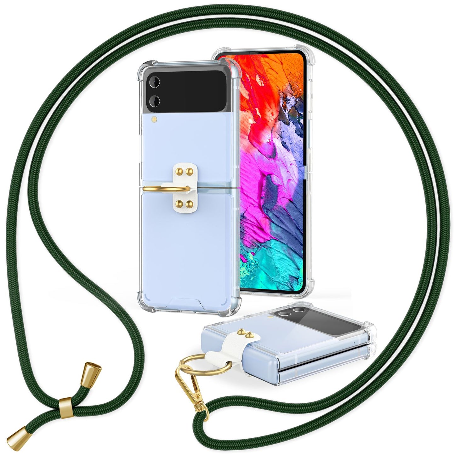 Husă crossbody pentru Samsung Galaxy Z Flip4, transparentă, cu inel pentru cablu și curea