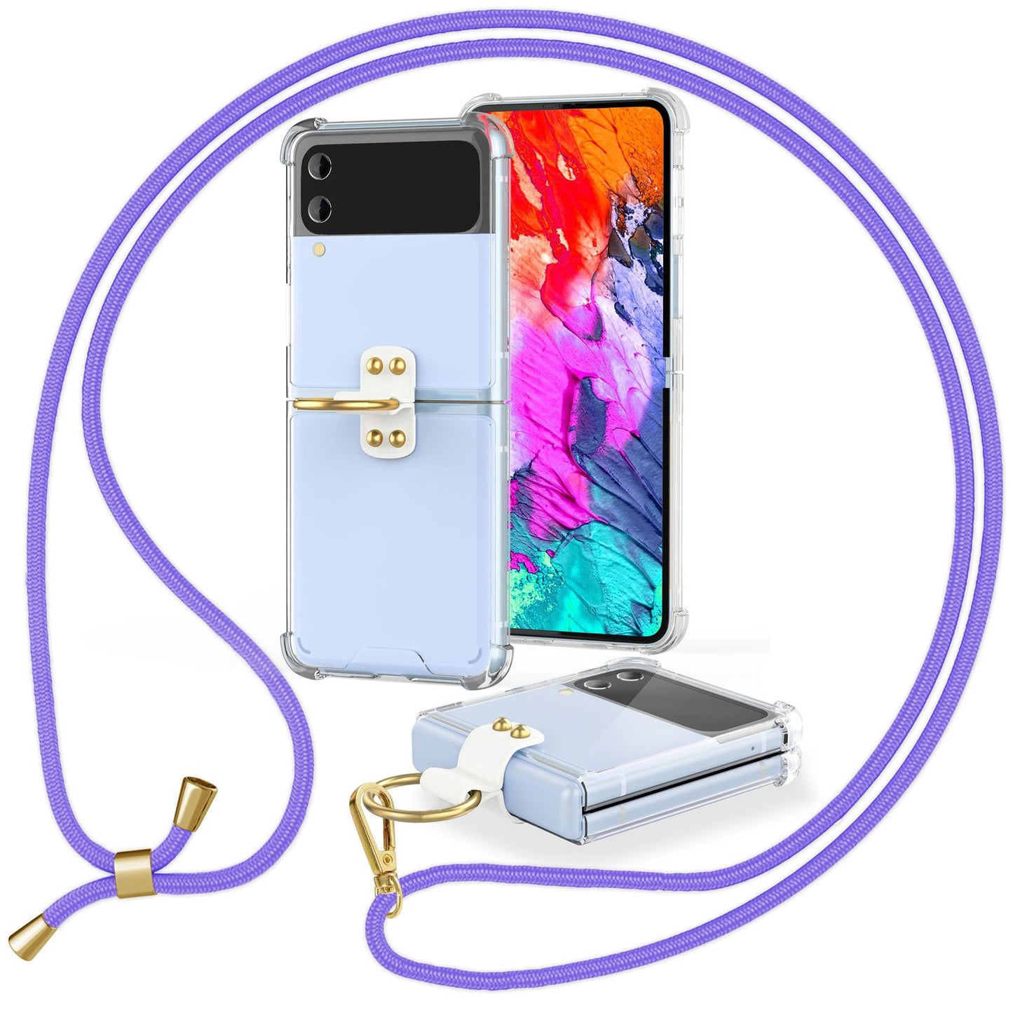 Husă crossbody pentru Samsung Galaxy Z Flip4, transparentă, cu inel pentru cablu și curea