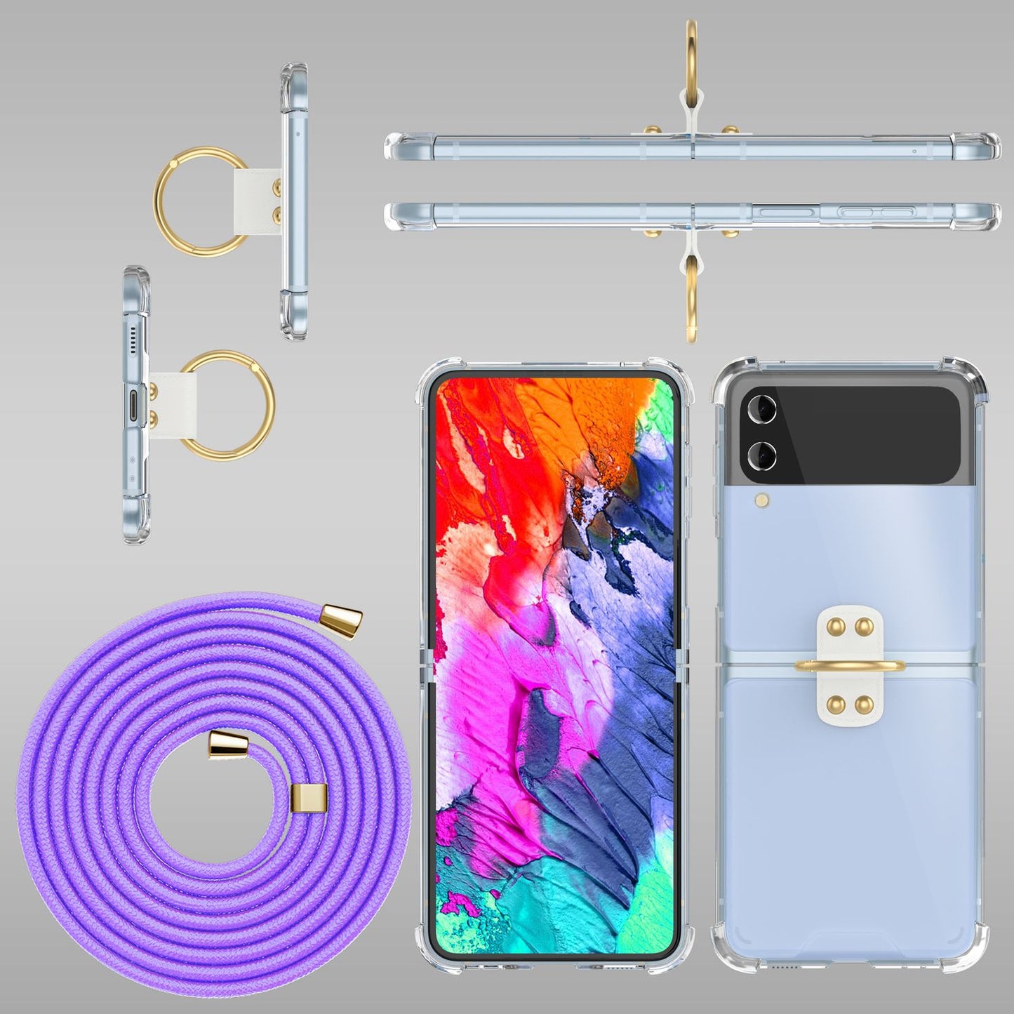 Umhänge Hülle für Samsung Galaxy Z Flip4 Klare Schutzhülle mit Band Schnur Ring