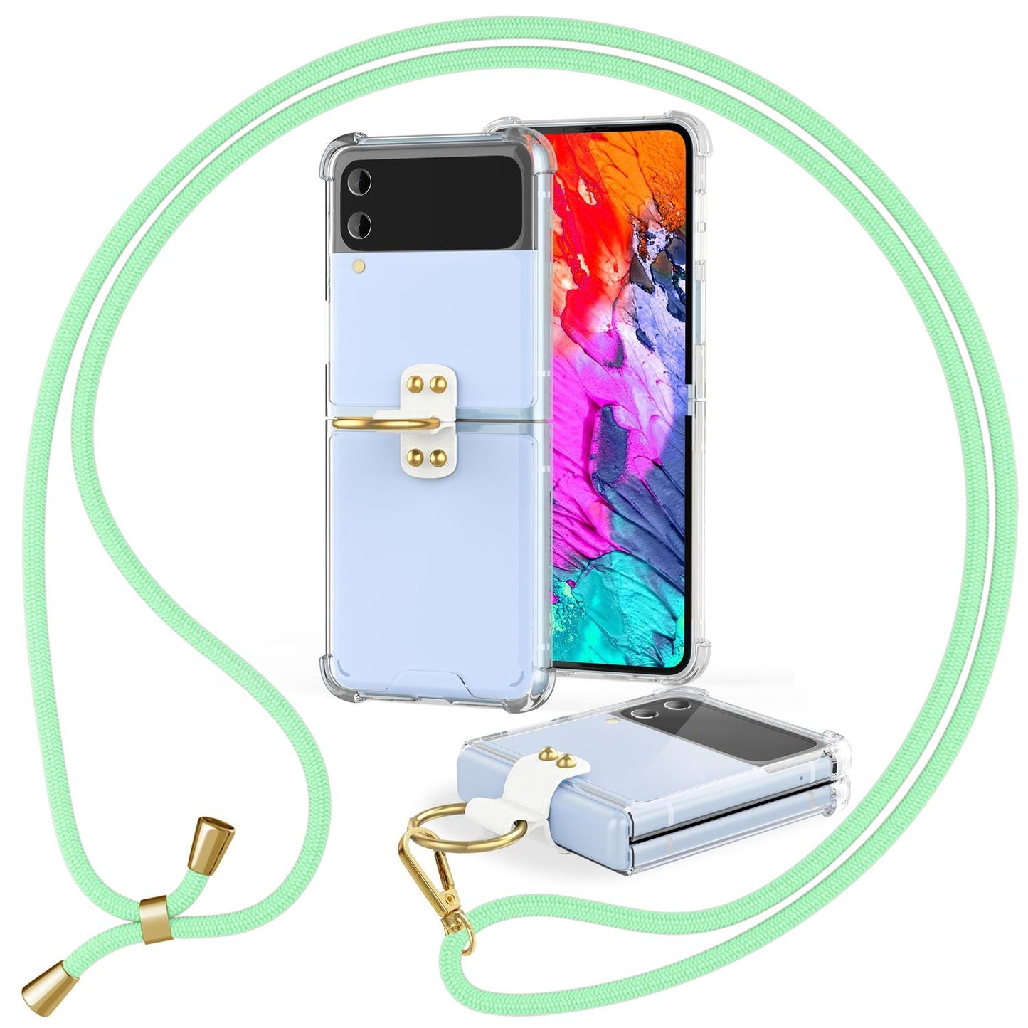 Umhänge Hülle für Samsung Galaxy Z Flip4 Klare Schutzhülle mit Band Schnur Ring