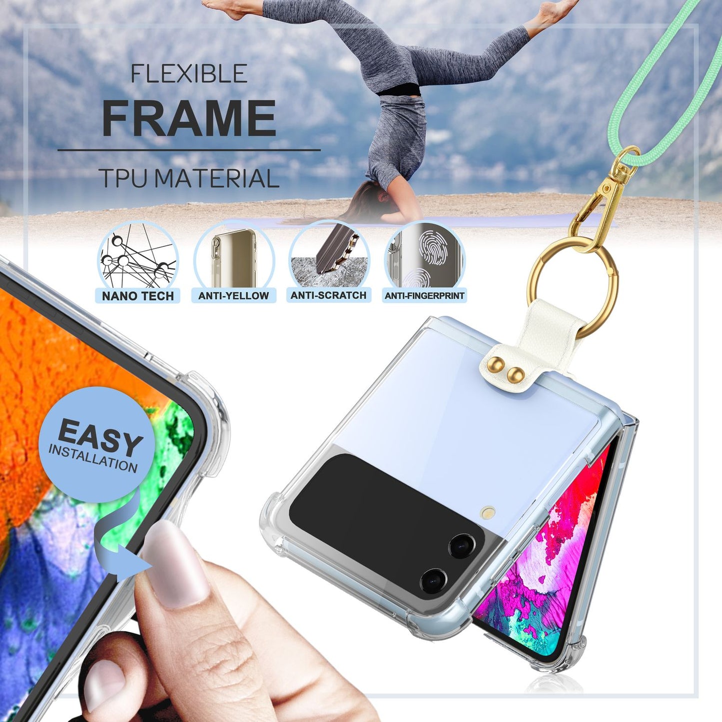Umhänge Hülle für Samsung Galaxy Z Flip4 Klare Schutzhülle mit Band Schnur Ring