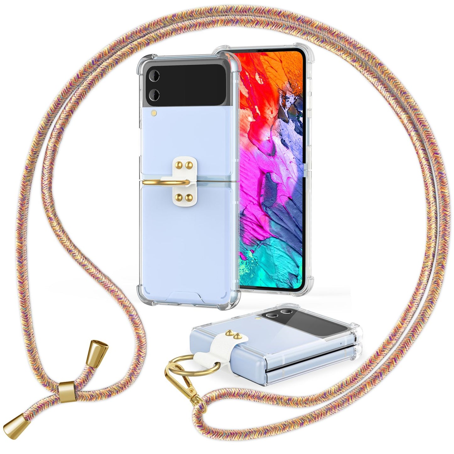 Husă crossbody pentru Samsung Galaxy Z Flip4, transparentă, cu inel pentru cablu și curea