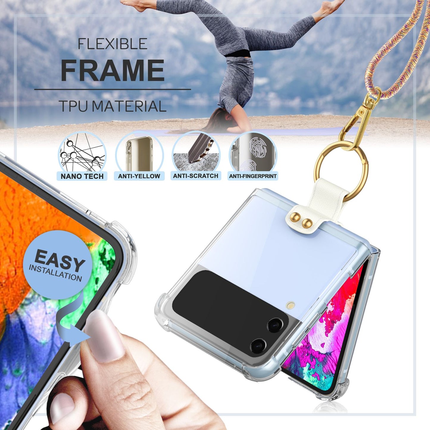 Umhänge Hülle für Samsung Galaxy Z Flip4 Klare Schutzhülle mit Band Schnur Ring