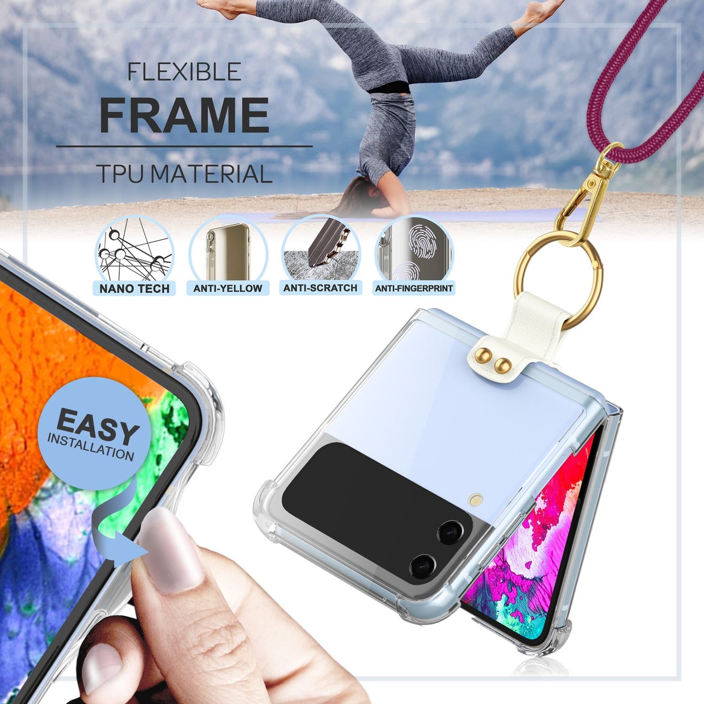 Umhänge Hülle für Samsung Galaxy Z Flip4 Klare Schutzhülle mit Band Schnur Ring